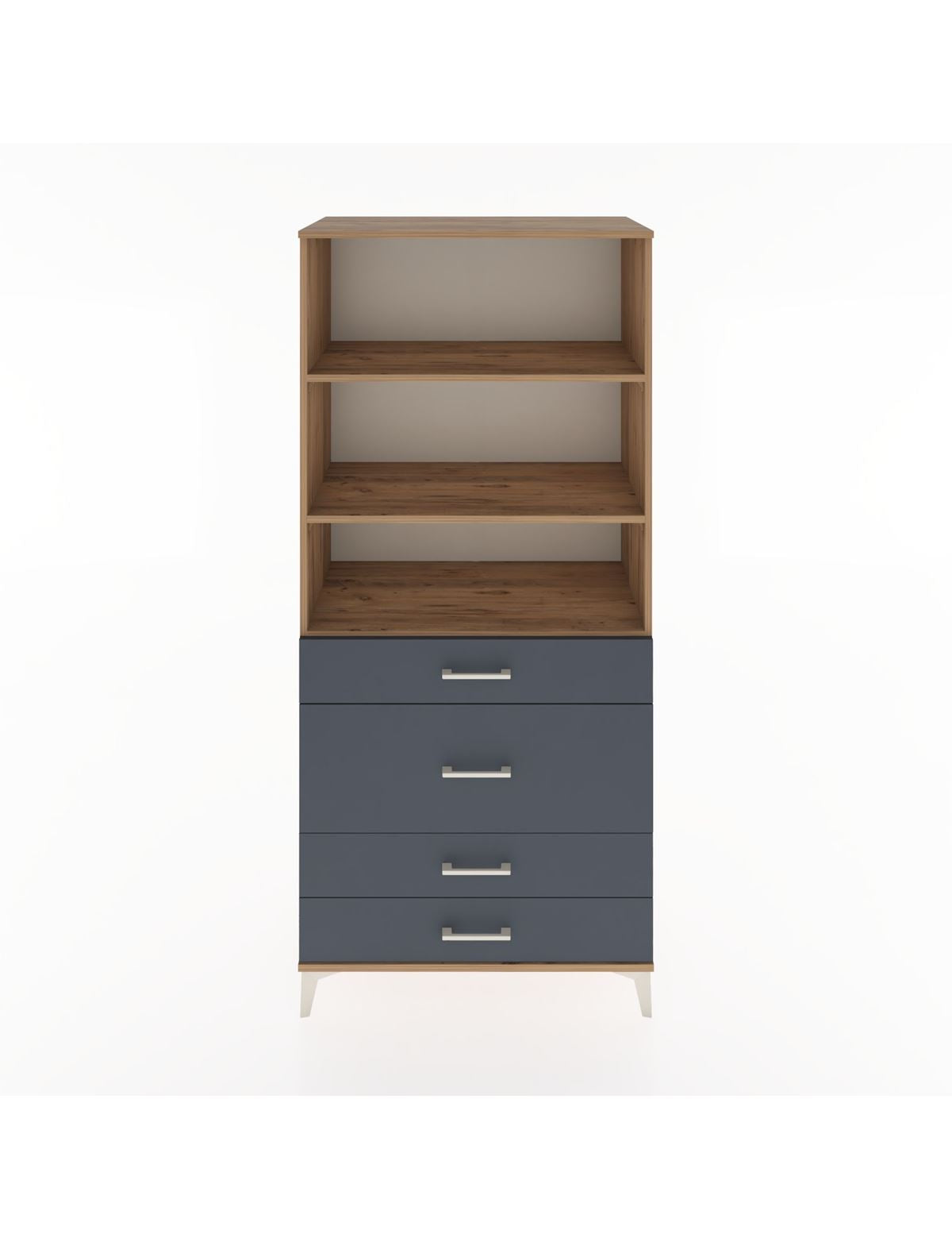 Hyperion Dolap 3 Raflı 4 Çekmeceli 88x44x195 Çam-Antrasit