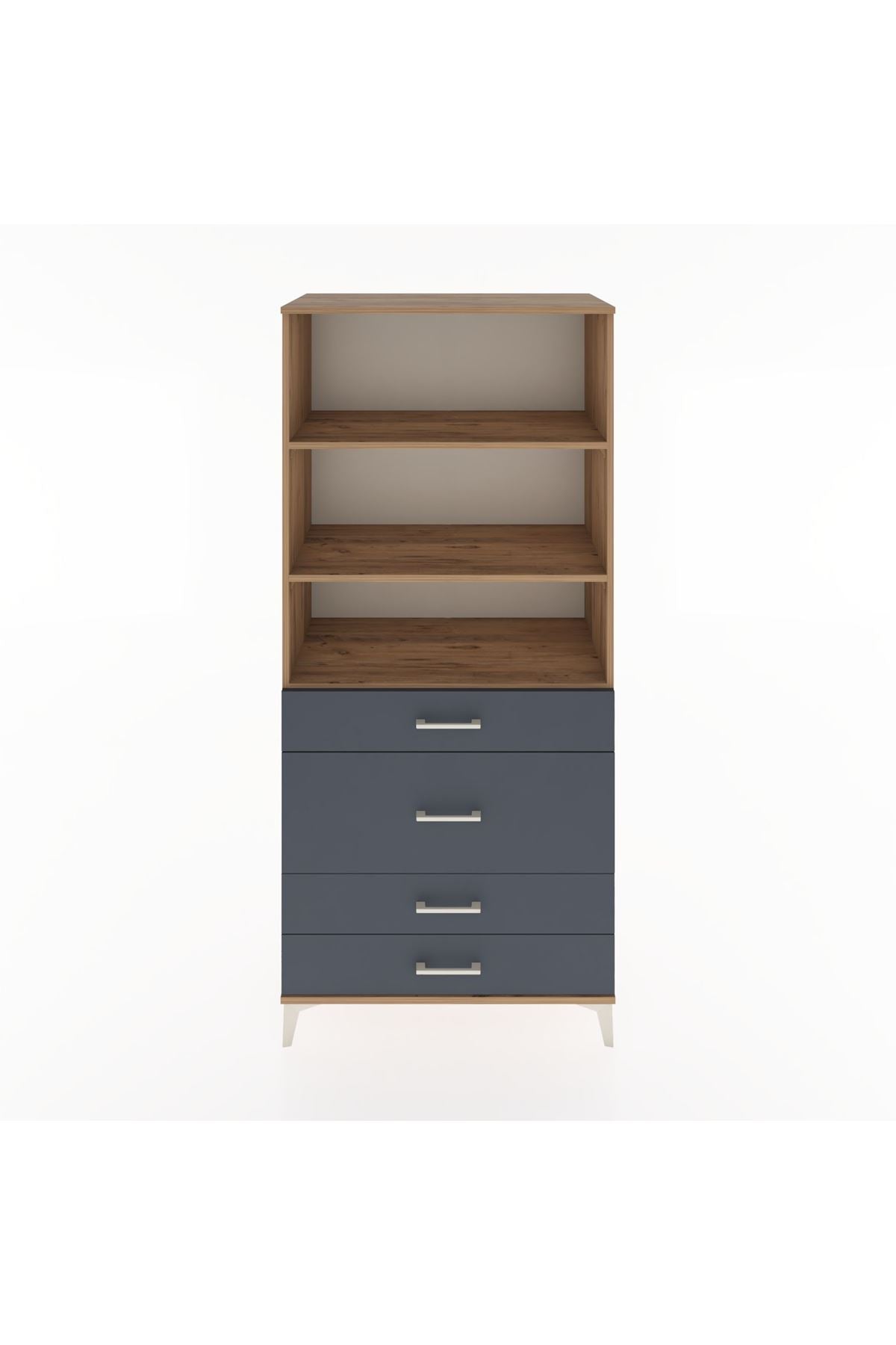 Hyperion Dolap 3 Raflı 4 Çekmeceli 88x44x195 Çam-Antrasit