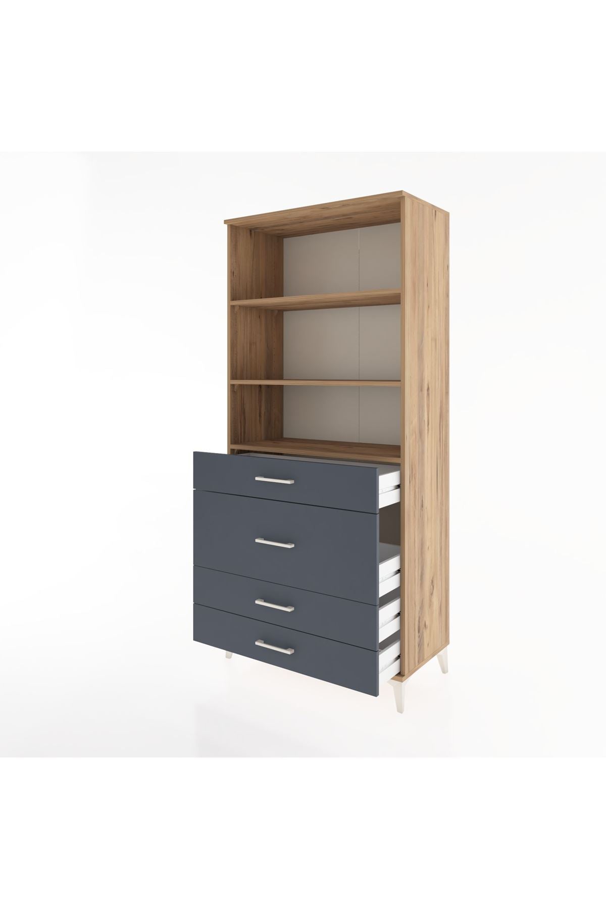 Hyperion Dolap 3 Raflı 4 Çekmeceli 88x44x195 Çam-Antrasit