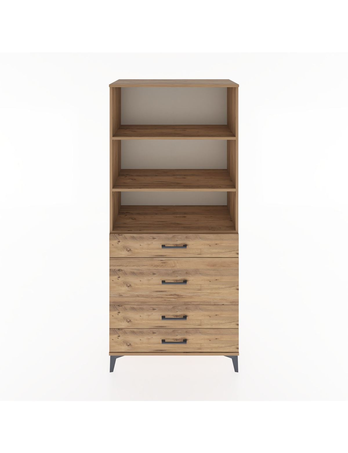 Hyperion Dolap 3 Raflı 4 Çekmeceli 88x44x195 Çam-Çam