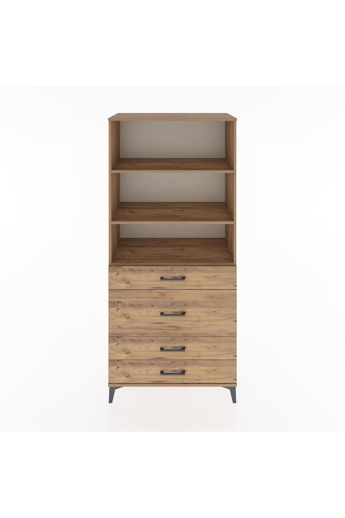 Hyperion Dolap 3 Raflı 4 Çekmeceli 88x44x195 Çam-Çam