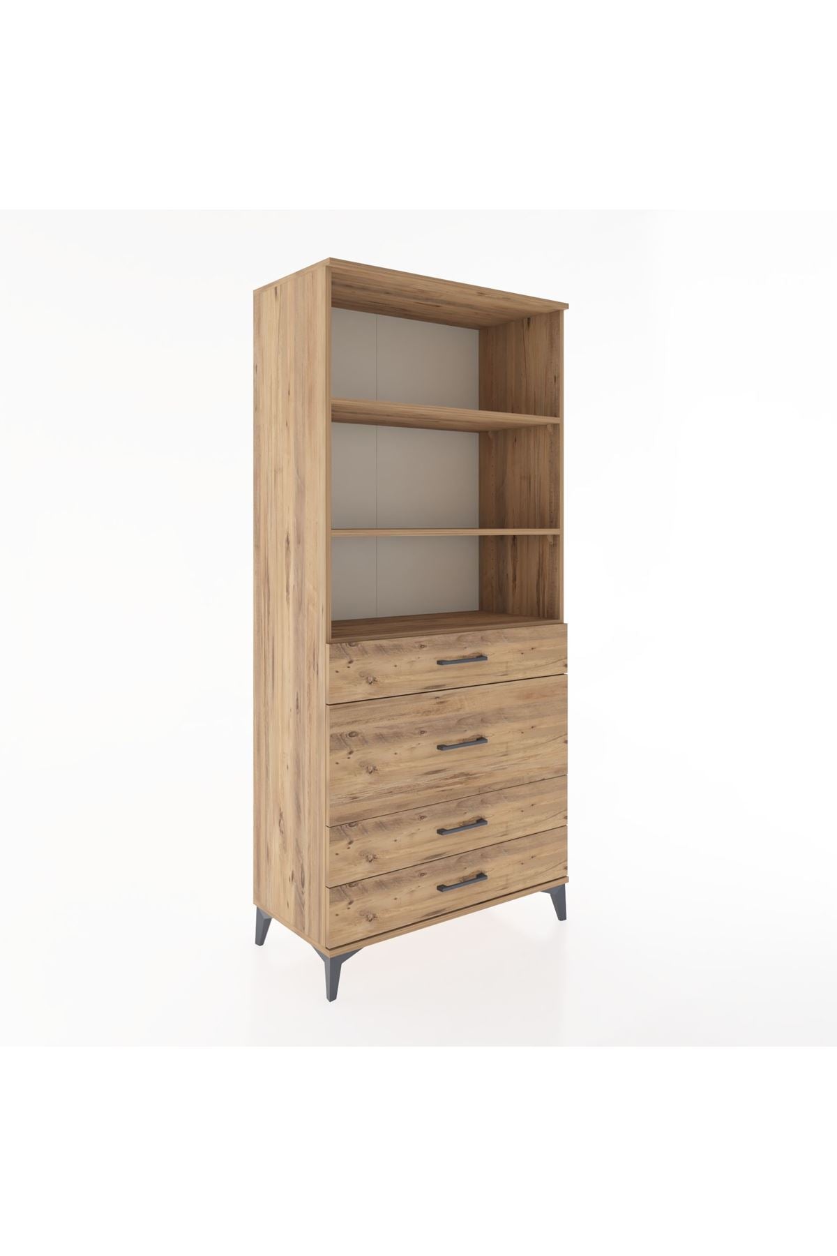 Hyperion Dolap 3 Raflı 4 Çekmeceli 88x44x195 Çam-Çam