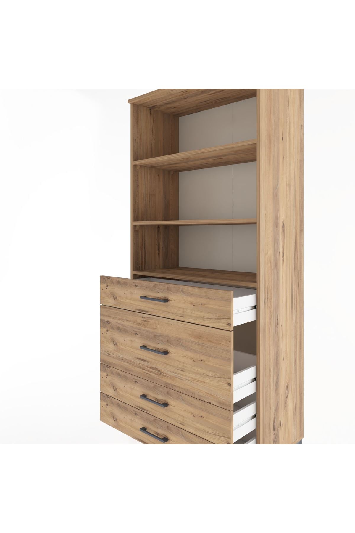 Hyperion Dolap 3 Raflı 4 Çekmeceli 88x44x195 Çam-Çam