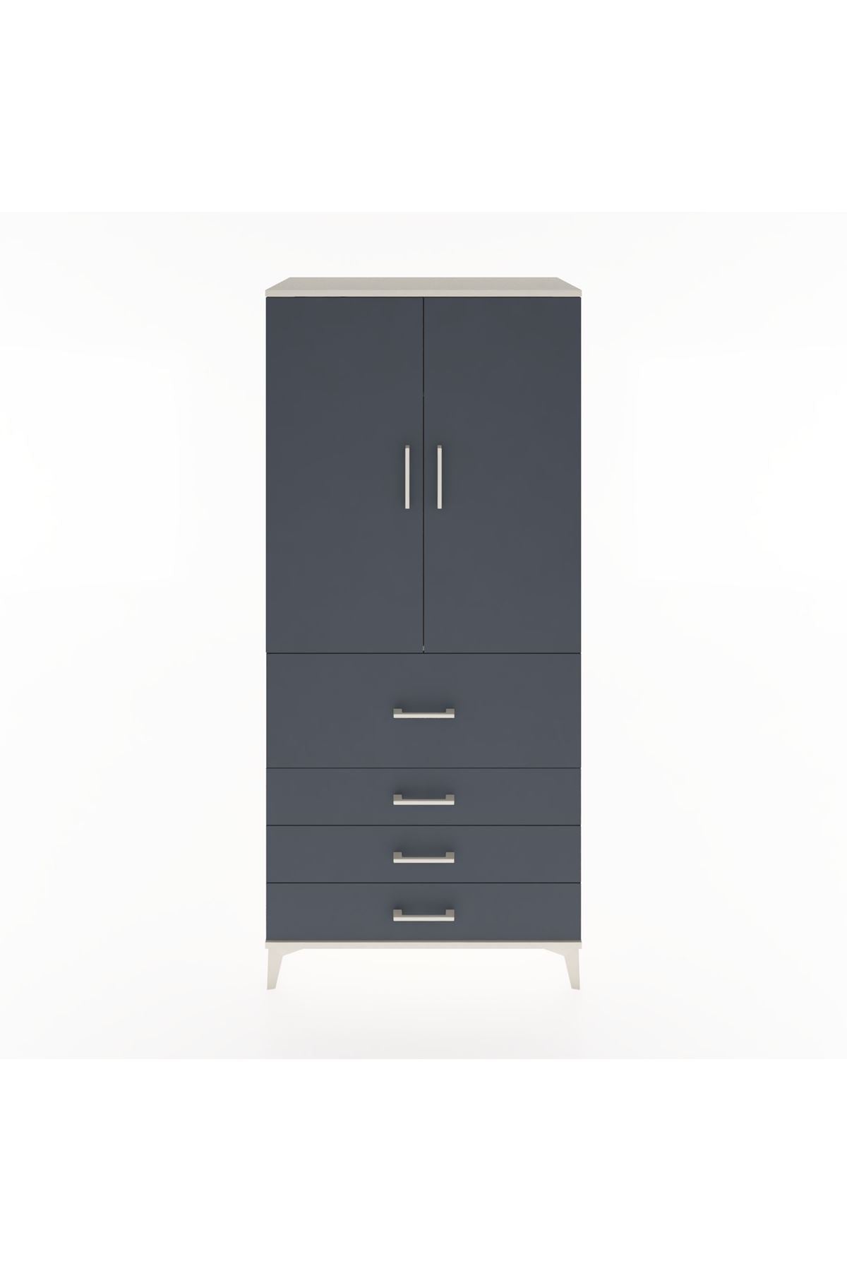 Hyperion Dolap Tek Raflı 4 Çekmeceli Tek Askılı 88x44x195 Aytaşı-Antrasit