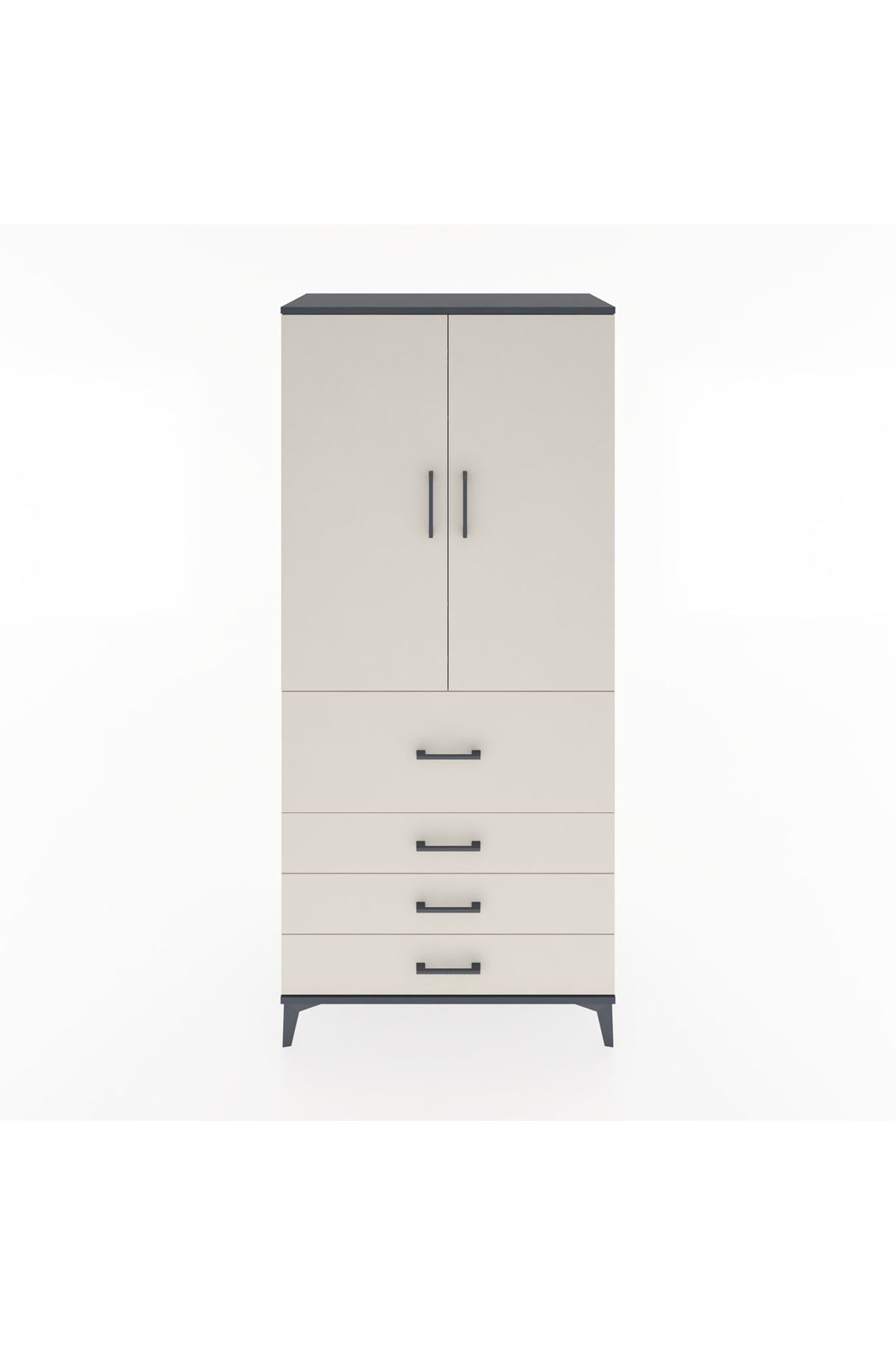 Hyperion Dolap Tek Raflı 4 Çekmeceli Tek Askılı 88x44x195 Antrasit-Aytaşı
