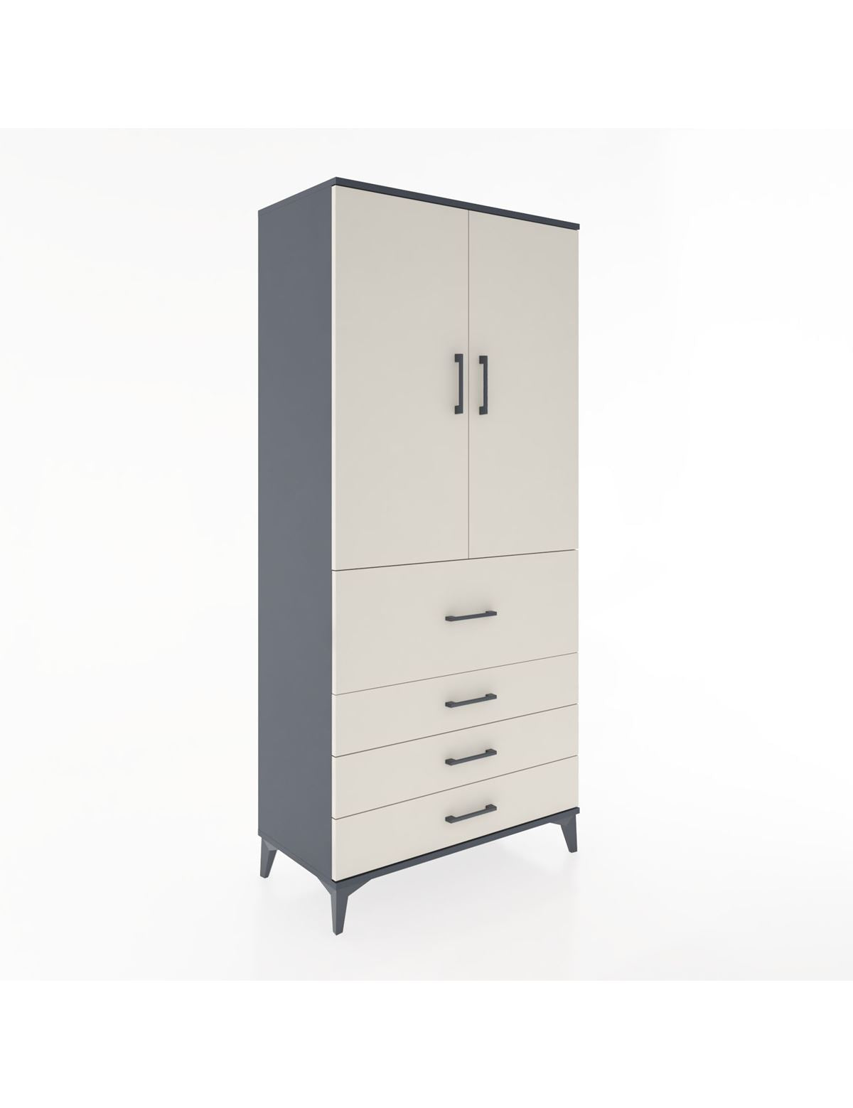 Hyperion Dolap Tek Raflı 4 Çekmeceli Tek Askılı 88x44x195 Antrasit-Aytaşı