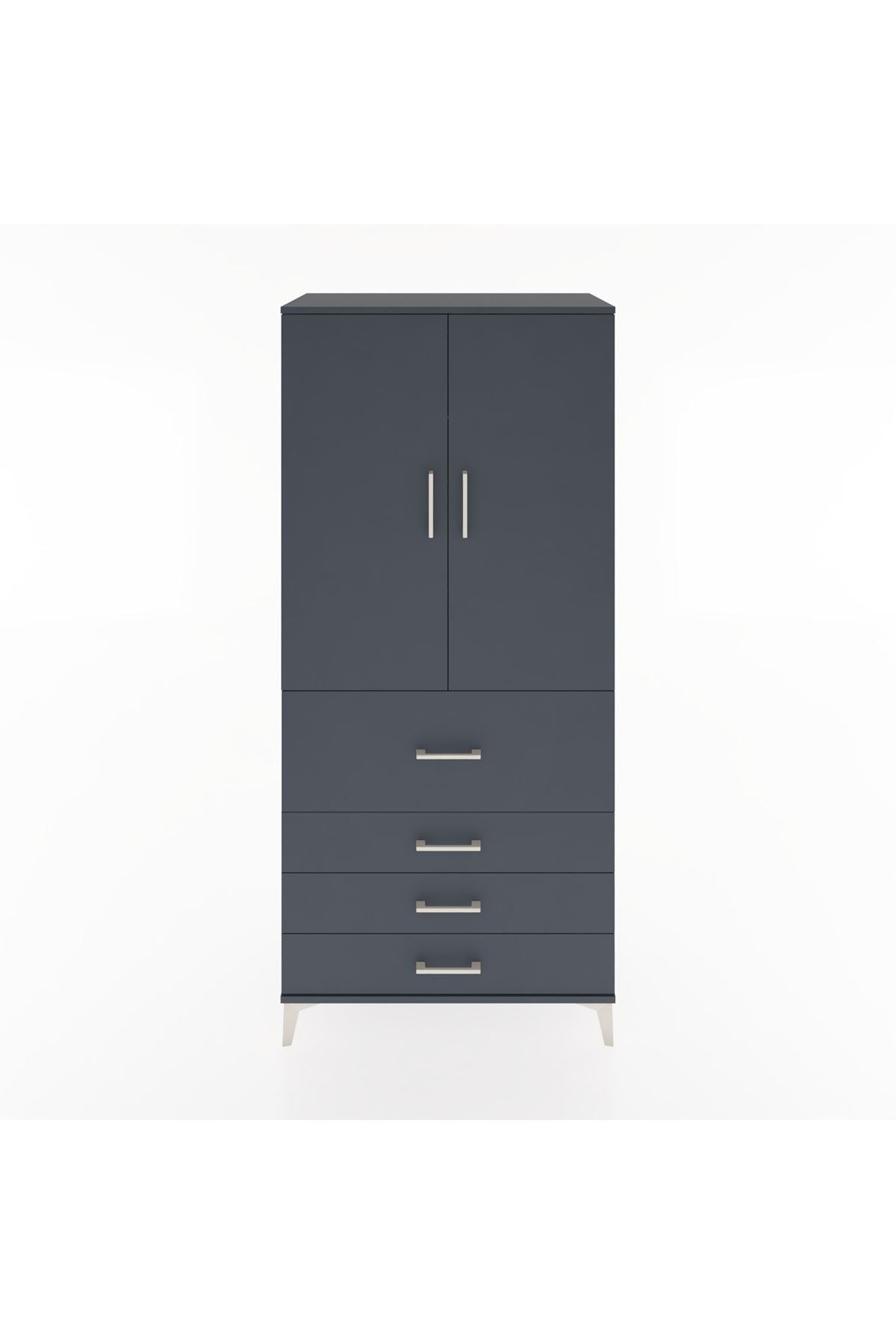 Hyperion Dolap Tek Raflı 4 Çekmeceli Tek Askılı 88x44x195 Antrasit-Antrasit