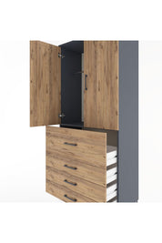 Hyperion Dolap Tek Raflı 4 Çekmeceli Tek Askılı 88x44x195 Antrasit-Çam