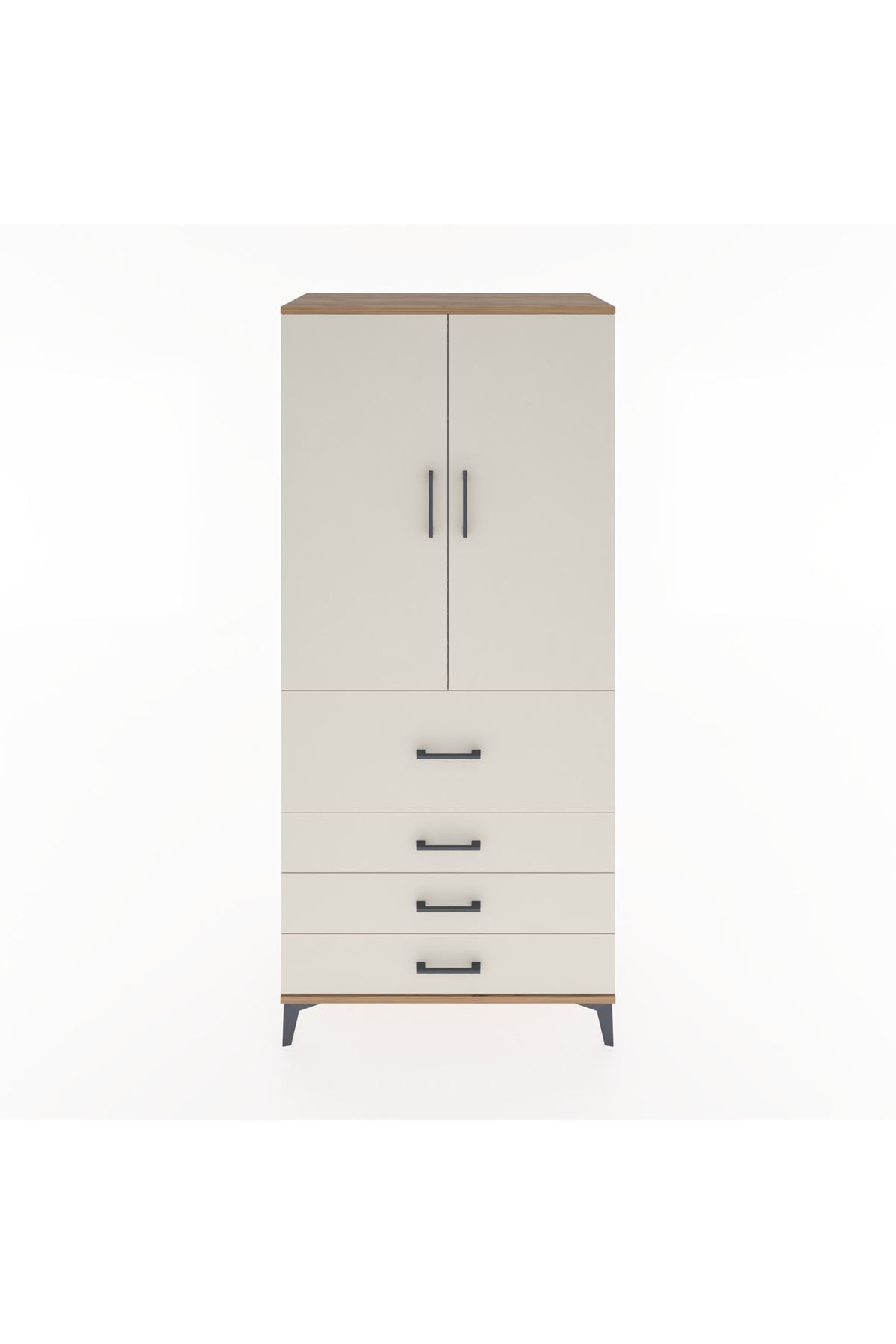 Hyperion Dolap Tek Raflı 4 Çekmeceli Tek Askılı 88x44x195 Çam-Aytaşı