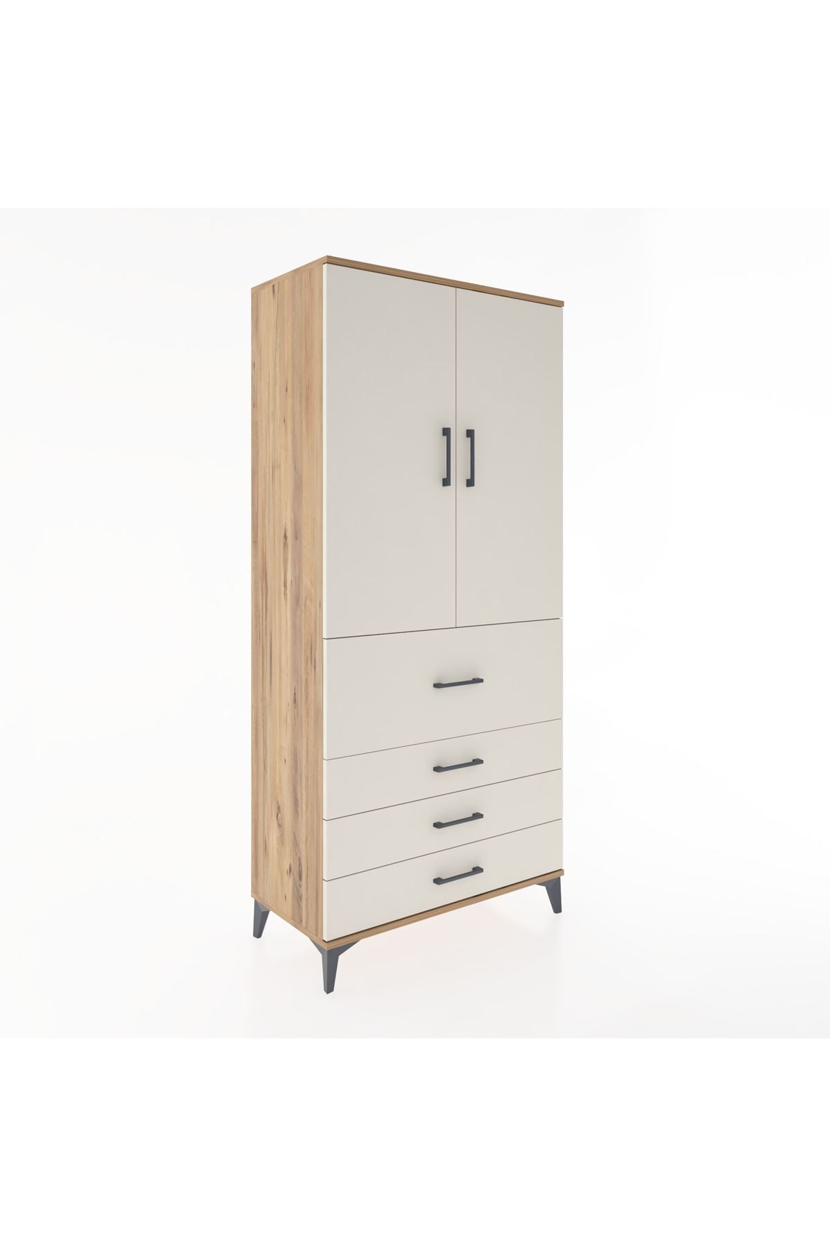 Hyperion Dolap Tek Raflı 4 Çekmeceli Tek Askılı 88x44x195 Çam-Aytaşı