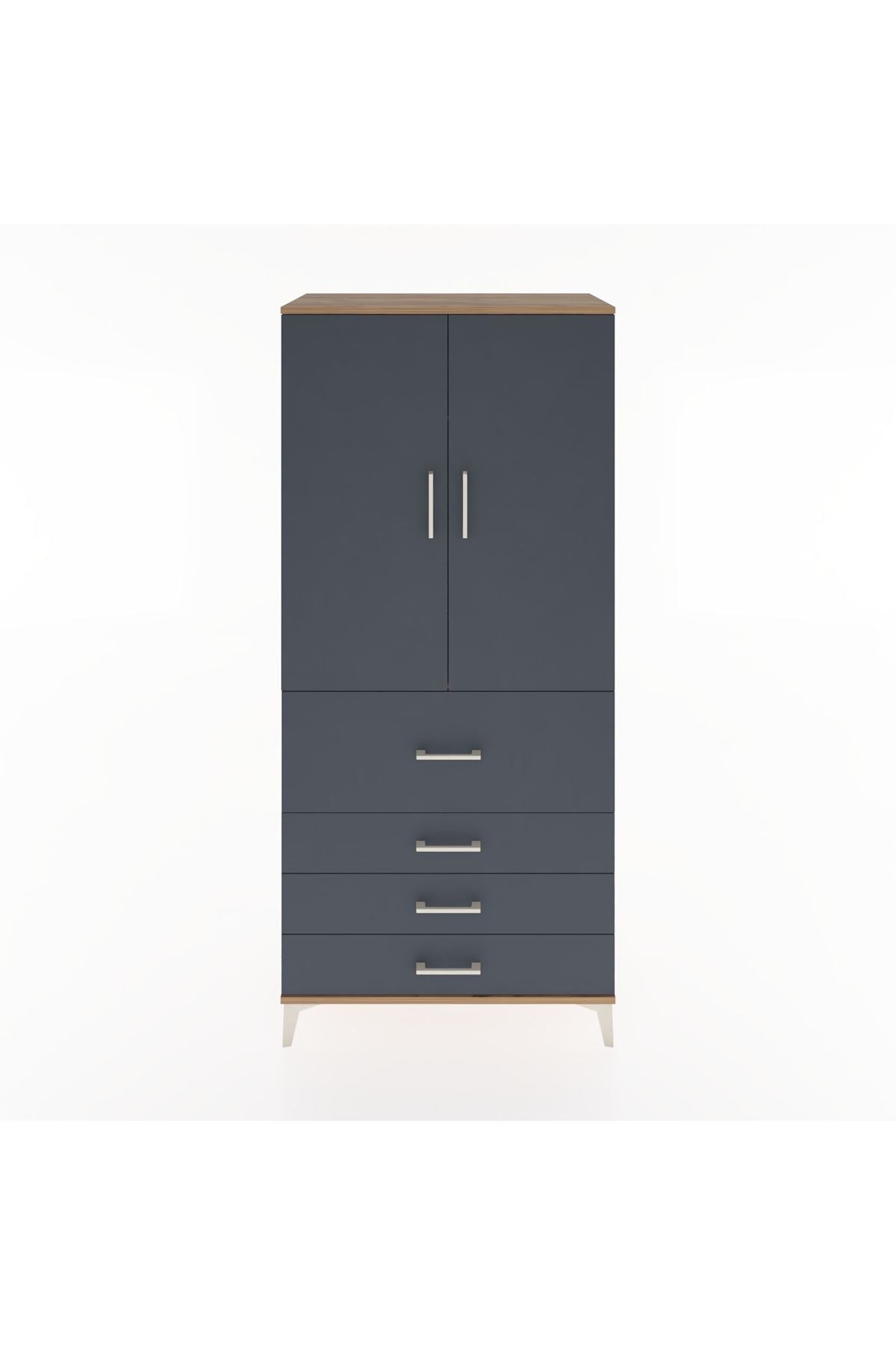 Hyperion Dolap Tek Raflı 4 Çekmeceli Tek Askılı 88x44x195 Çam-Antrasit