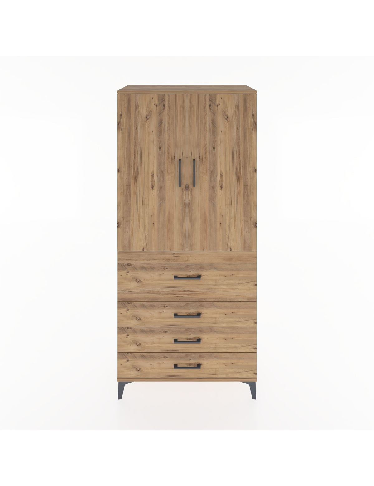 Hyperion Dolap Tek Raflı 4 Çekmeceli Tek Askılı 88x44x195 Çam-Çam