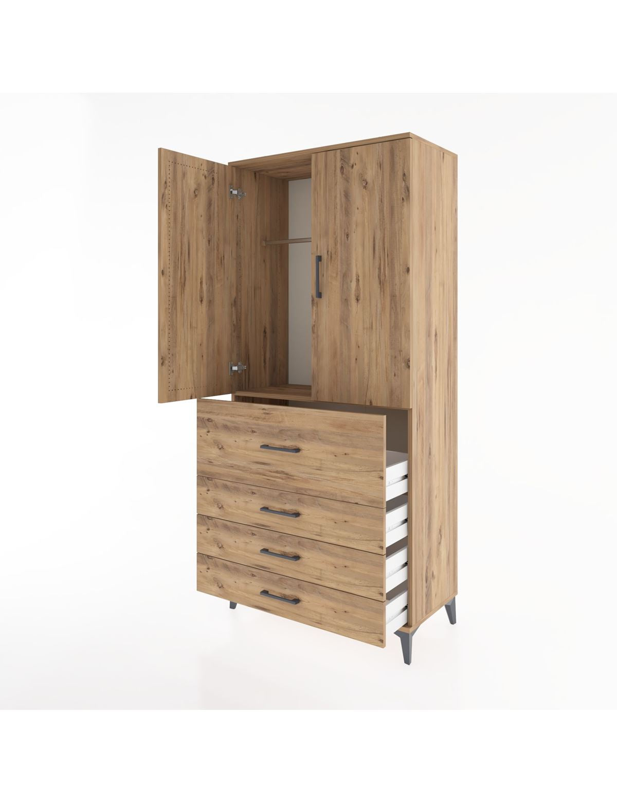 Hyperion Dolap Tek Raflı 4 Çekmeceli Tek Askılı 88x44x195 - S60M062V9B