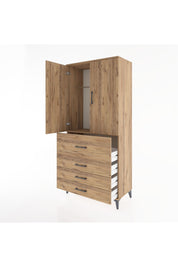 Hyperion Dolap Tek Raflı 4 Çekmeceli Tek Askılı 88x44x195 Çam-Çam