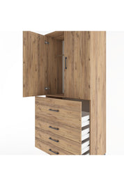 Hyperion Dolap Tek Raflı 4 Çekmeceli Tek Askılı 88x44x195 Çam-Çam