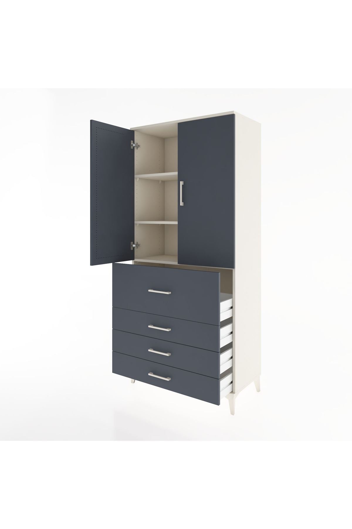 Hyperion Dolap 3 Raflı 4 Çekmeceli 2 Kapaklı 88x44x195 Aytaşı-Antrasit