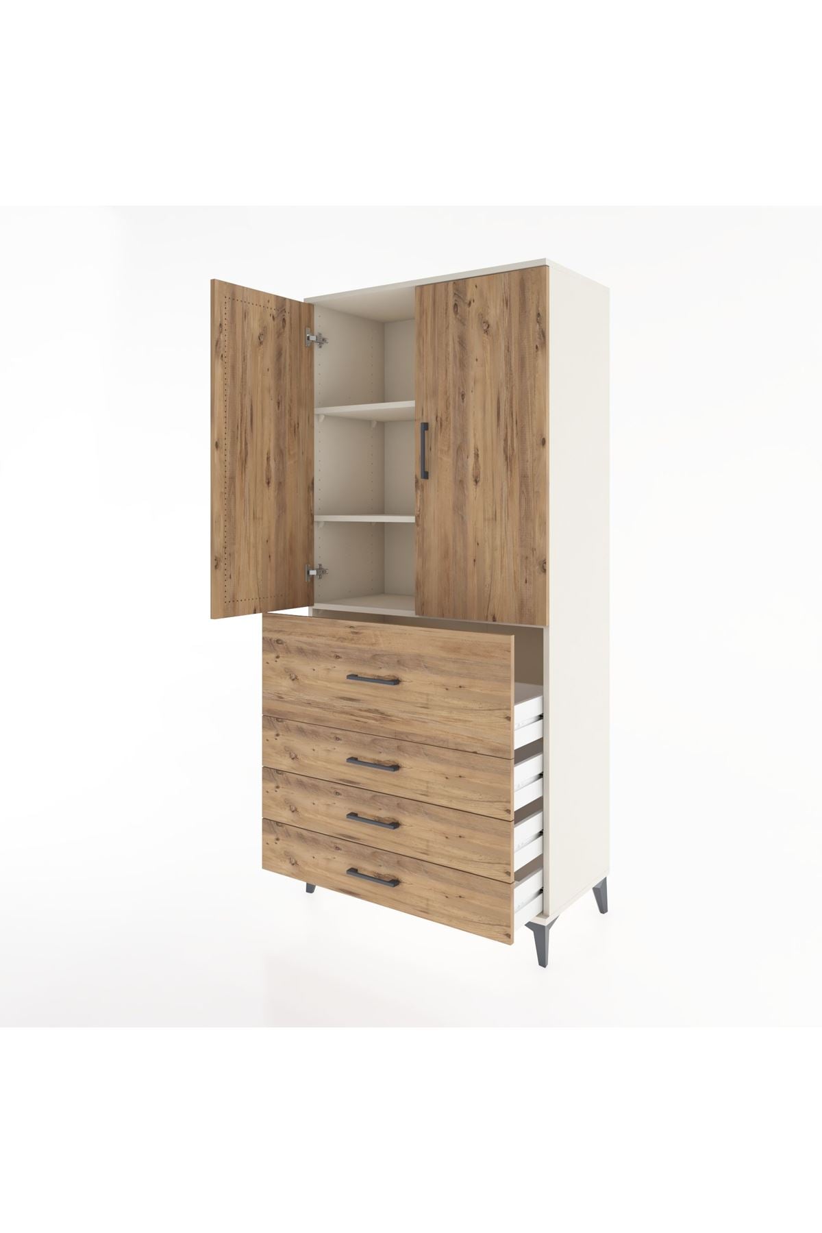 Hyperion Dolap 3 Raflı 4 Çekmeceli 2 Kapaklı 88x44x195 Aytaşı-Çam