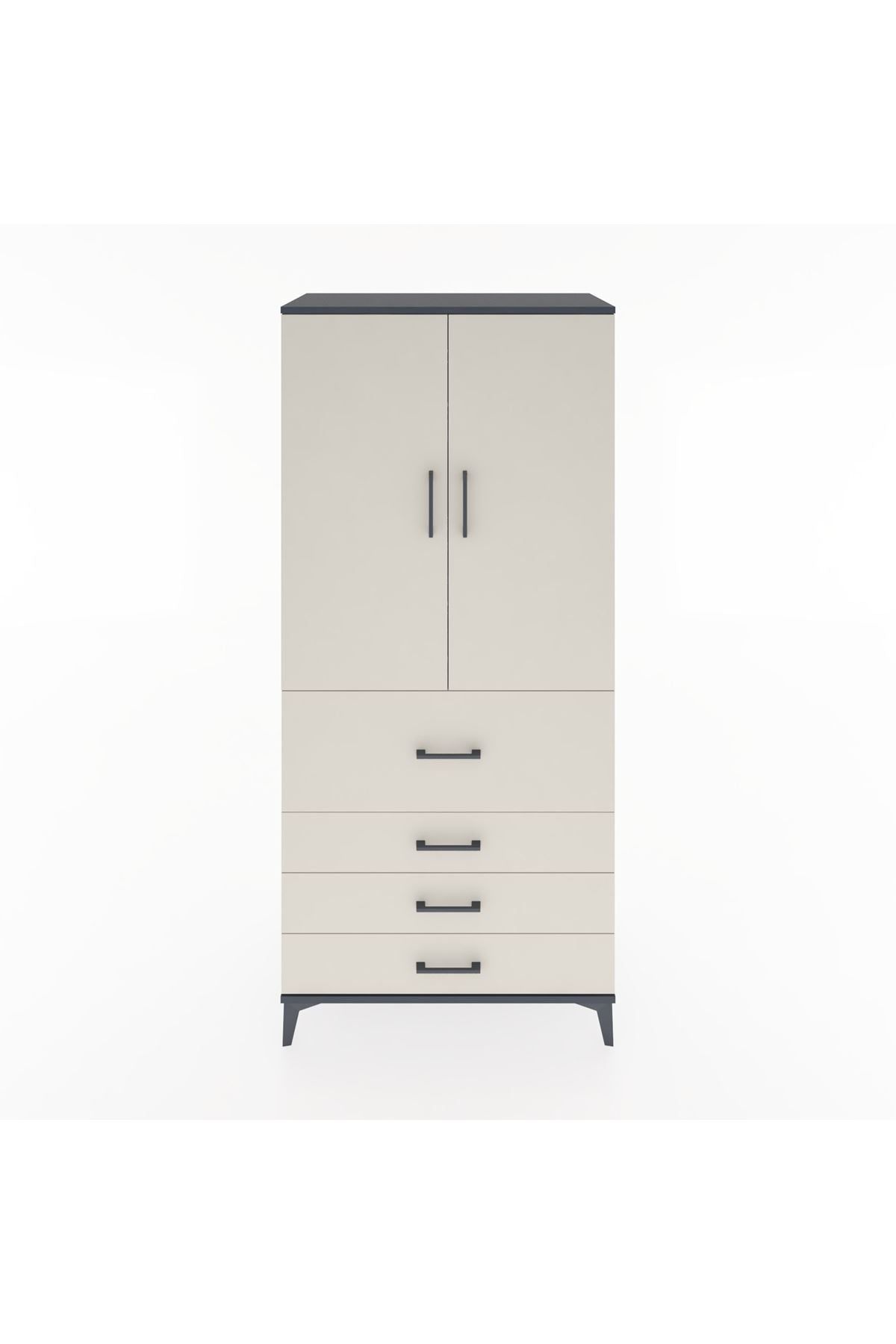 Hyperion Dolap 3 Raflı 4 Çekmeceli 2 Kapaklı 88x44x195 Antrasit-Aytaşı