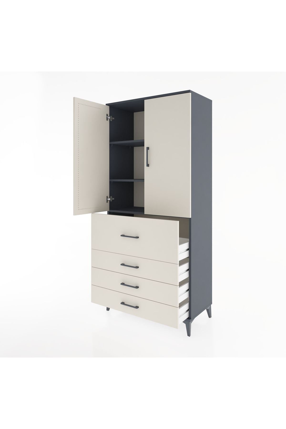 Hyperion Dolap 3 Raflı 4 Çekmeceli 2 Kapaklı 88x44x195 Antrasit-Aytaşı