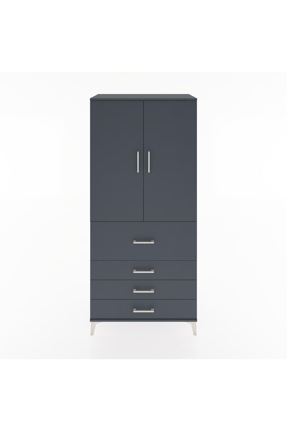 Hyperion Dolap 3 Raflı 4 Çekmeceli 2 Kapaklı 88x44x195 Antrasit-Antrasit