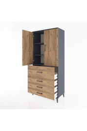 Hyperion Dolap 3 Raflı 4 Çekmeceli 2 Kapaklı 88x44x195 Antrasit-Çam