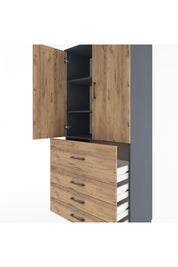 Hyperion Dolap 3 Raflı 4 Çekmeceli 2 Kapaklı 88x44x195 Antrasit-Çam