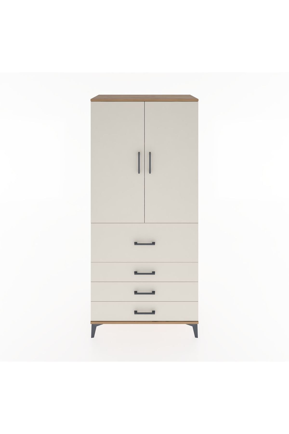 Hyperion Dolap 3 Raflı 4 Çekmeceli 2 Kapaklı 88x44x195 Çam-Aytaşı