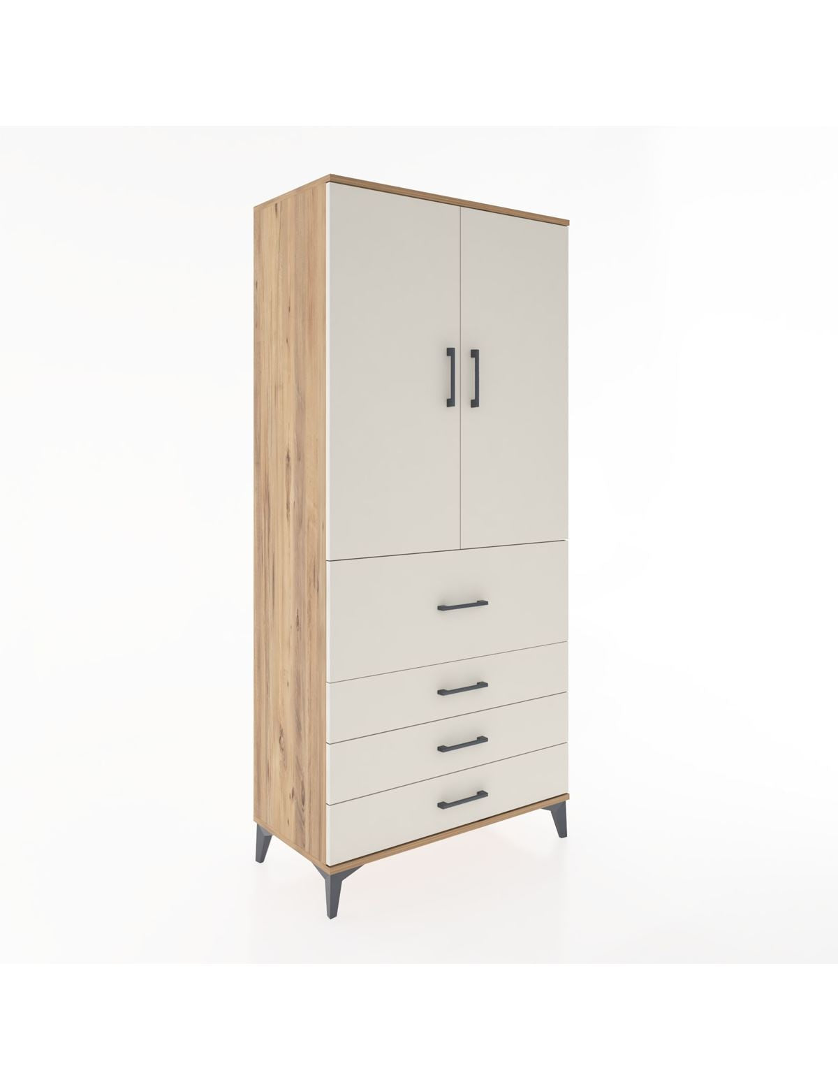 Hyperion Dolap 3 Raflı 4 Çekmeceli 2 Kapaklı 88x44x195 Çam-Aytaşı