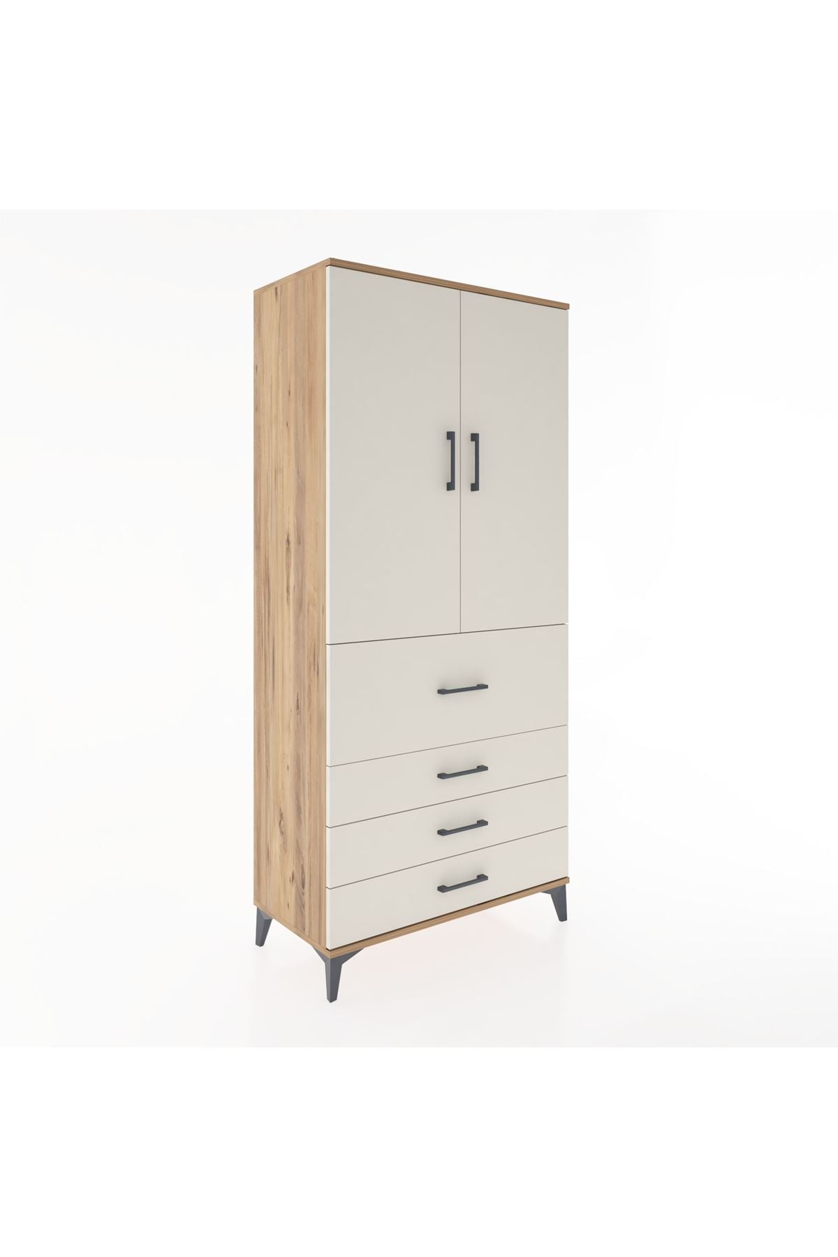 Hyperion Dolap 3 Raflı 4 Çekmeceli 2 Kapaklı 88x44x195 Çam-Aytaşı