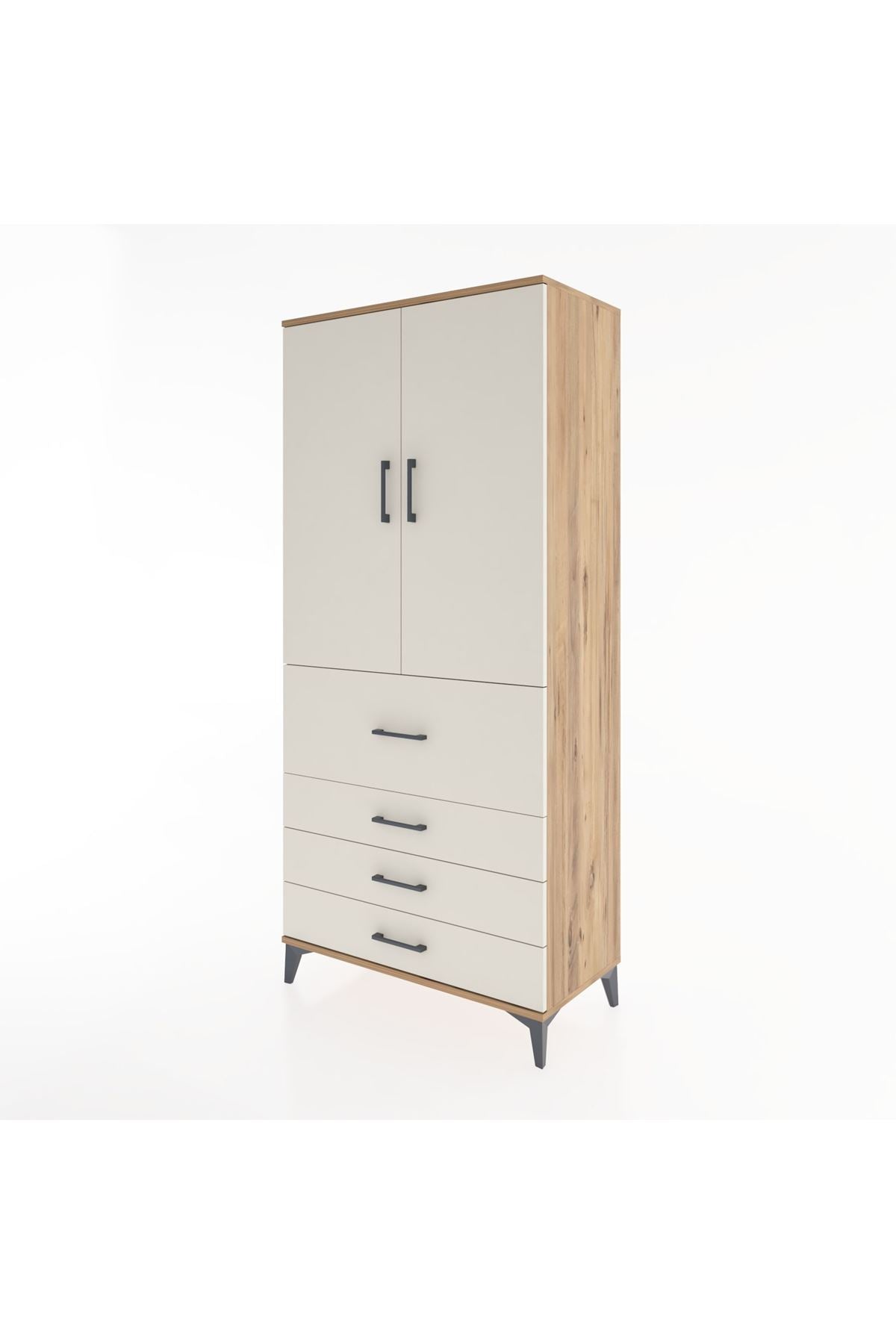 Hyperion Dolap 3 Raflı 4 Çekmeceli 2 Kapaklı 88x44x195 Çam-Aytaşı