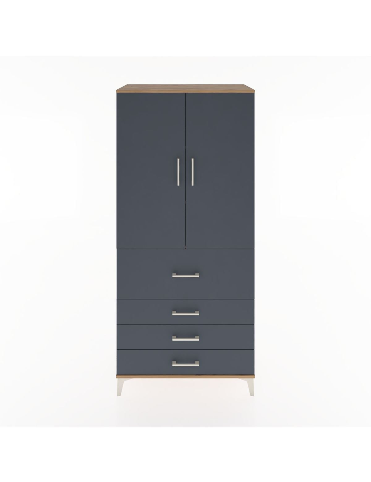 Hyperion Dolap 3 Raflı 4 Çekmeceli 2 Kapaklı 88x44x195 Çam-Antrasit