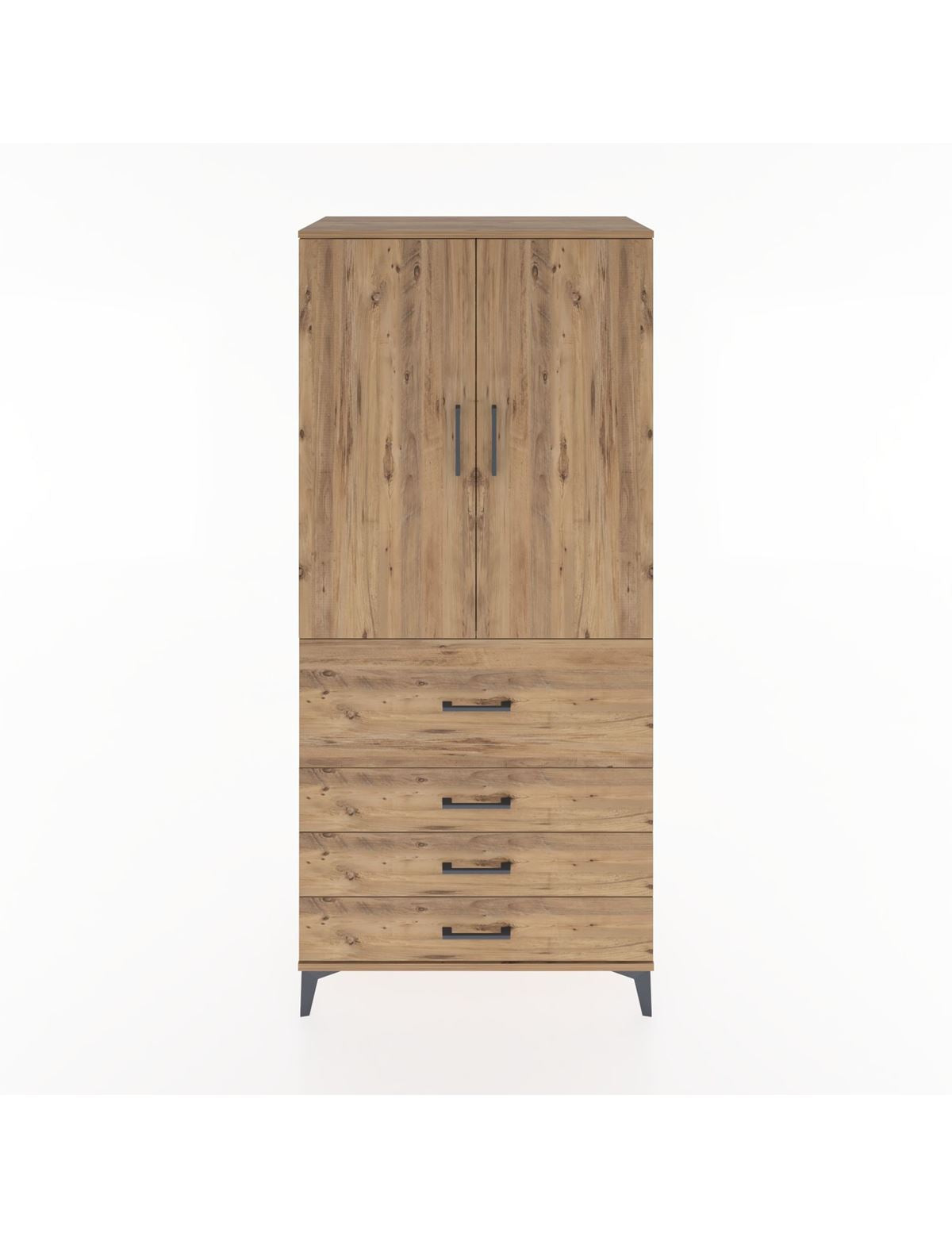 Hyperion Dolap 3 Raflı 4 Çekmeceli 2 Kapaklı 88x44x195 Çam-Çam