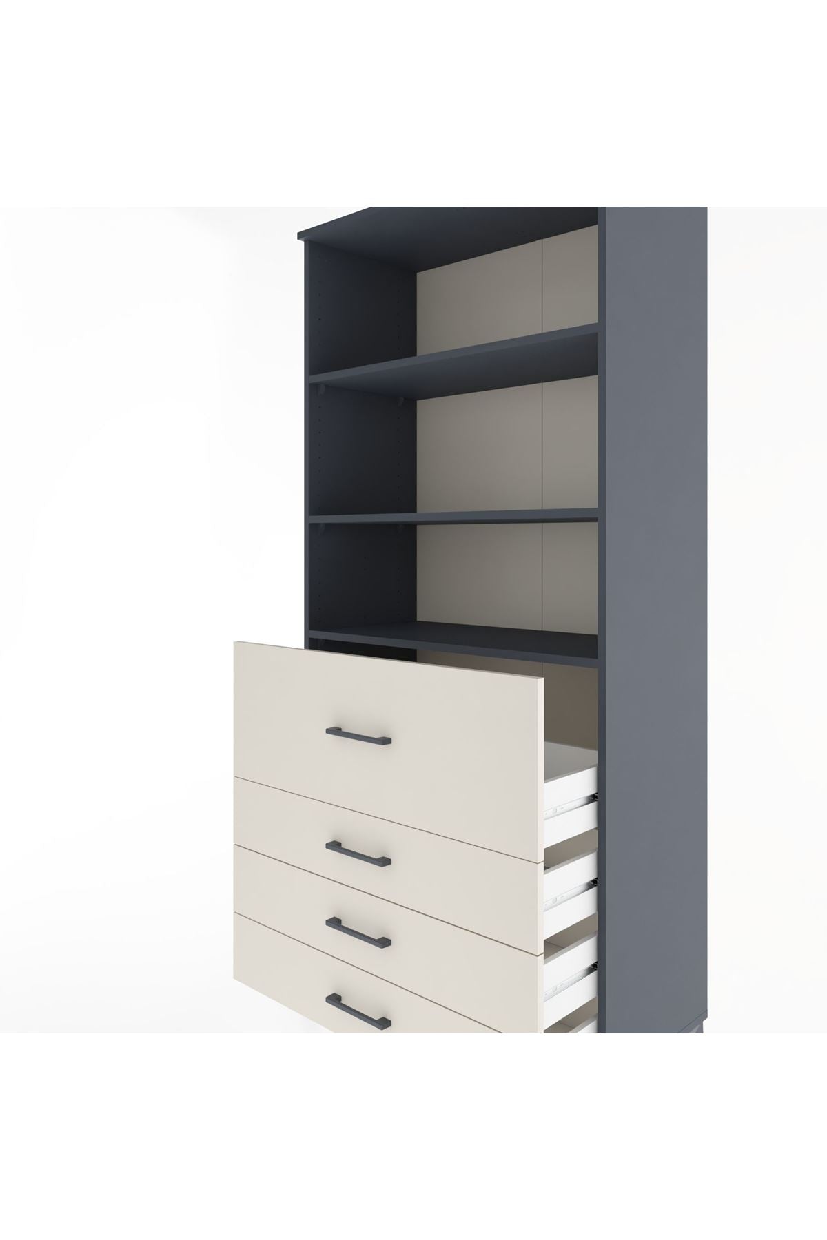 Hyperion Dolap 3 Raflı 4 Çekmeceli 88x44x195 Antrasit-Aytaşı