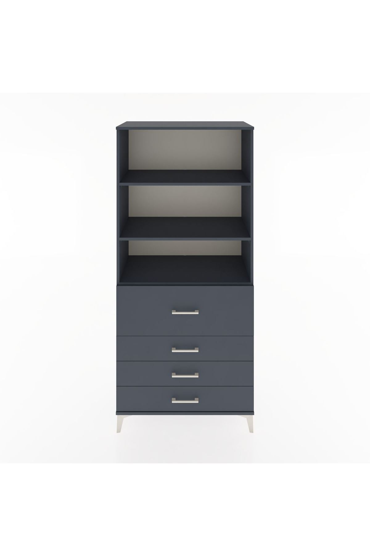 Hyperion Dolap 3 Raflı 4 Çekmeceli 88x44x195 Antrasit-Antrasit