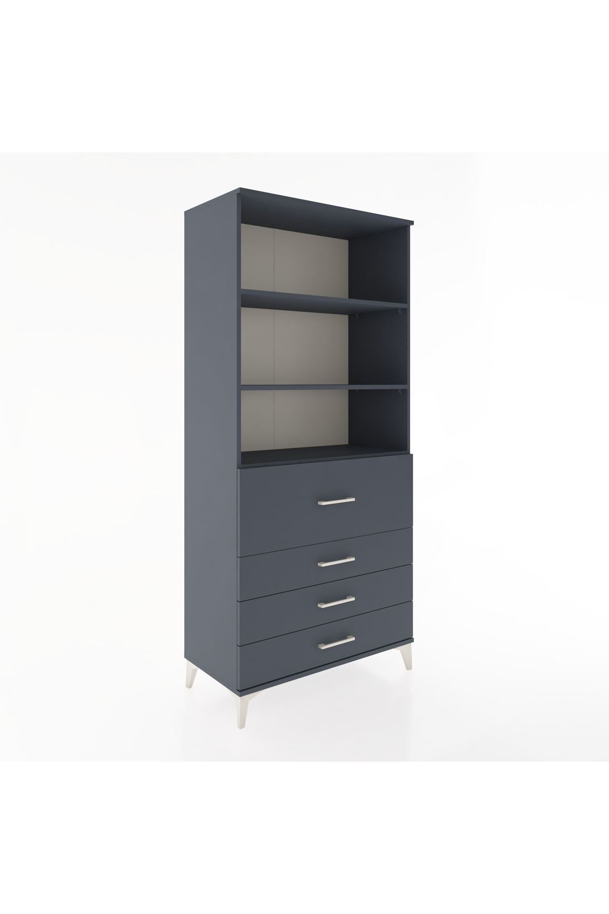 Hyperion Dolap 3 Raflı 4 Çekmeceli 88x44x195 Antrasit-Antrasit