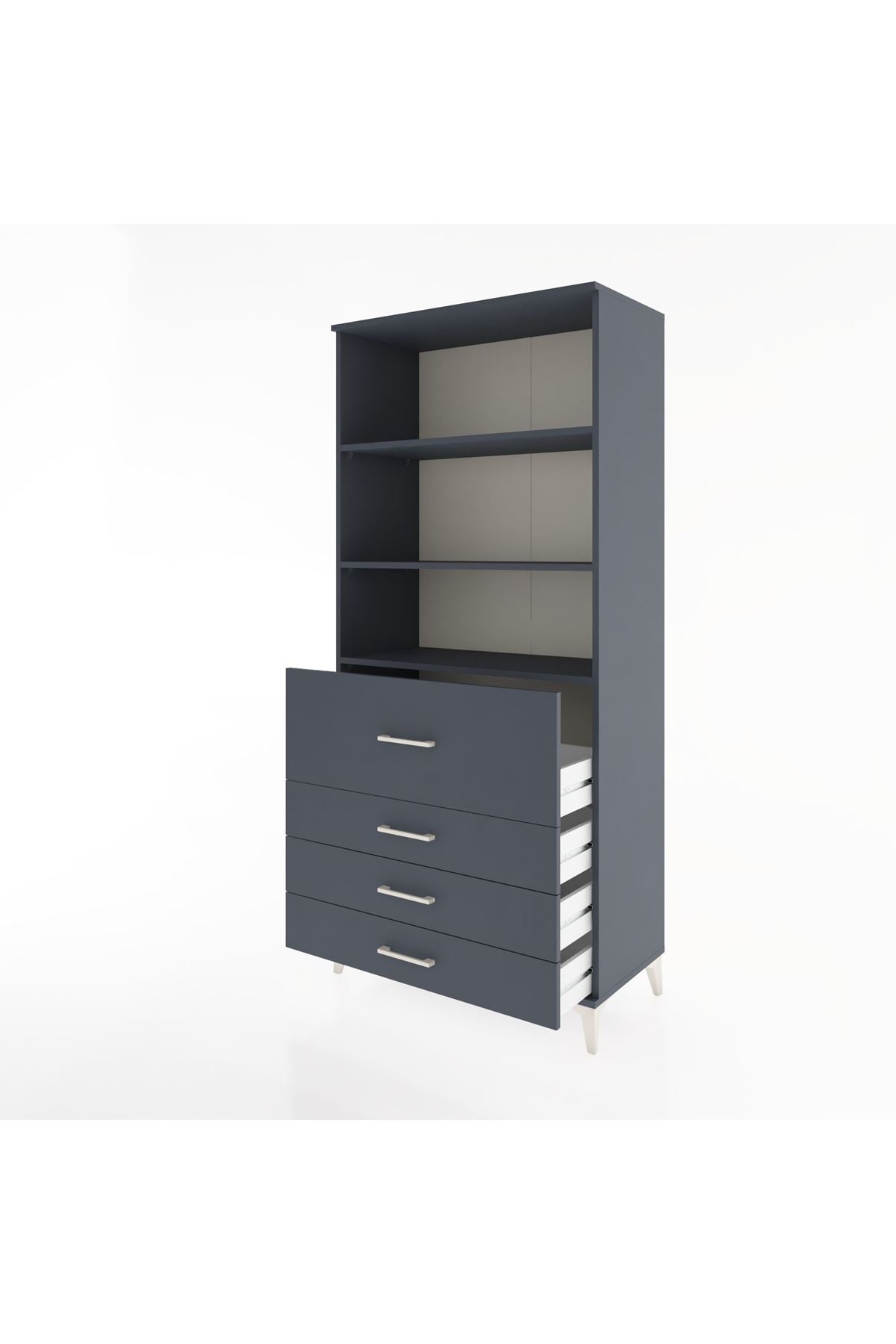 Hyperion Dolap 3 Raflı 4 Çekmeceli 88x44x195 Antrasit-Antrasit