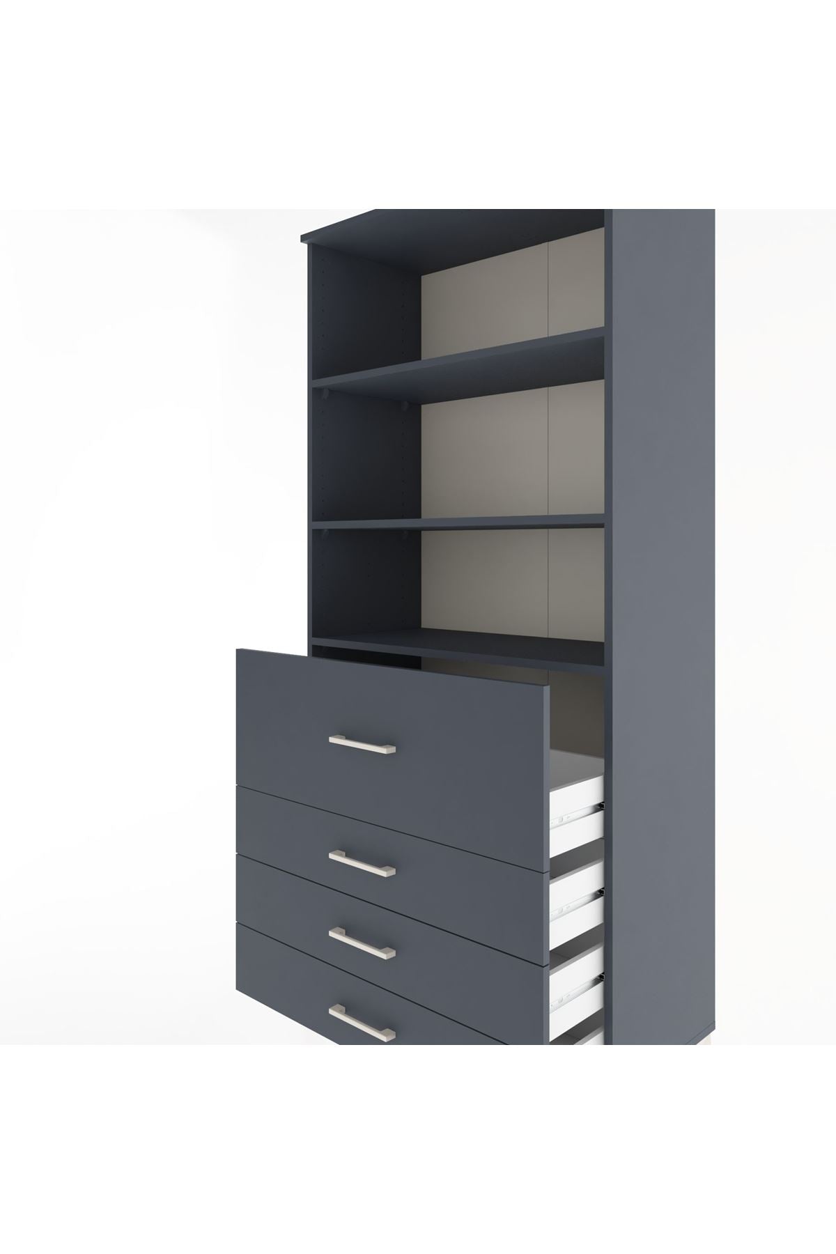 Hyperion Dolap 3 Raflı 4 Çekmeceli 88x44x195 Antrasit-Antrasit