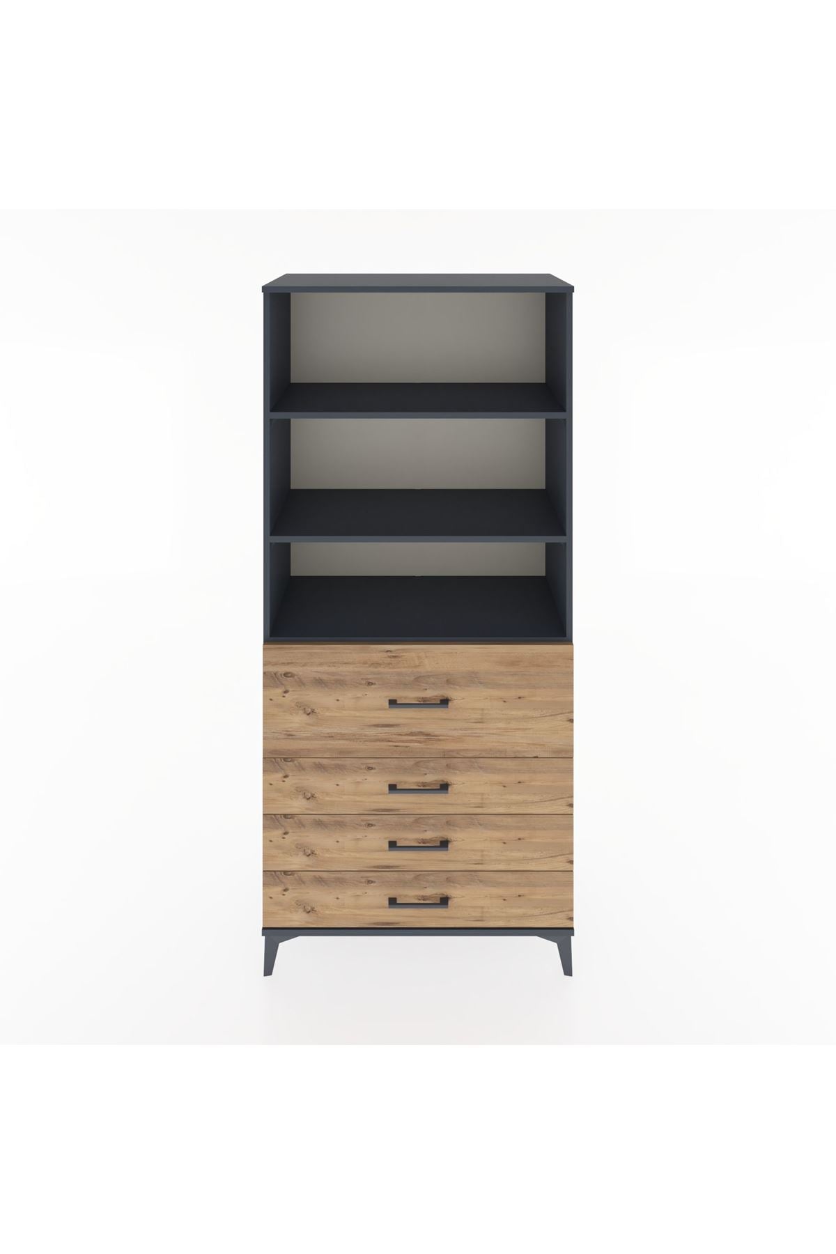 Hyperion Dolap 3 Raflı 4 Çekmeceli 88x44x195 Antrasit-Çam