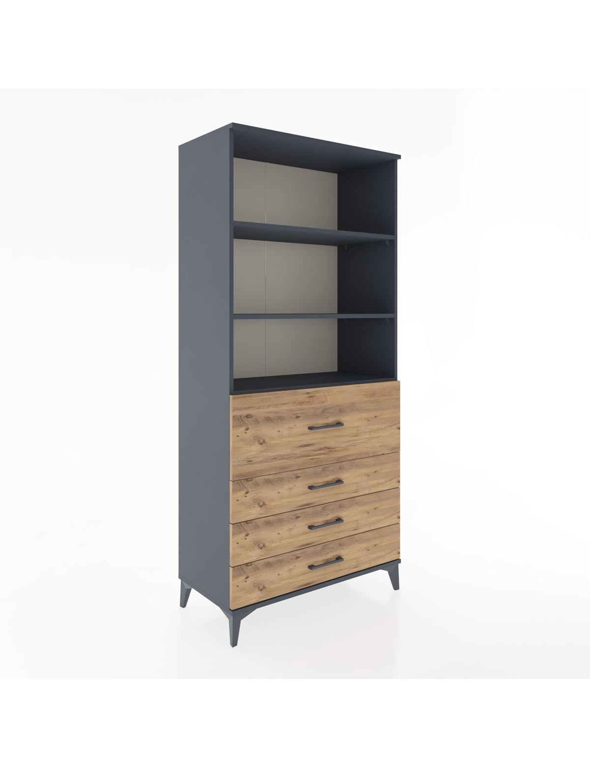 Hyperion Dolap 3 Raflı 4 Çekmeceli 88x44x195 Antrasit-Çam