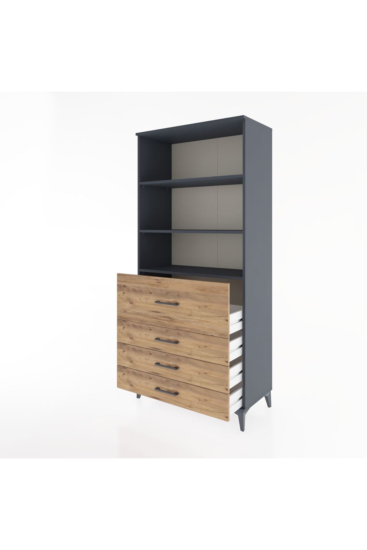 Hyperion Dolap 3 Raflı 4 Çekmeceli 88x44x195 Antrasit-Çam