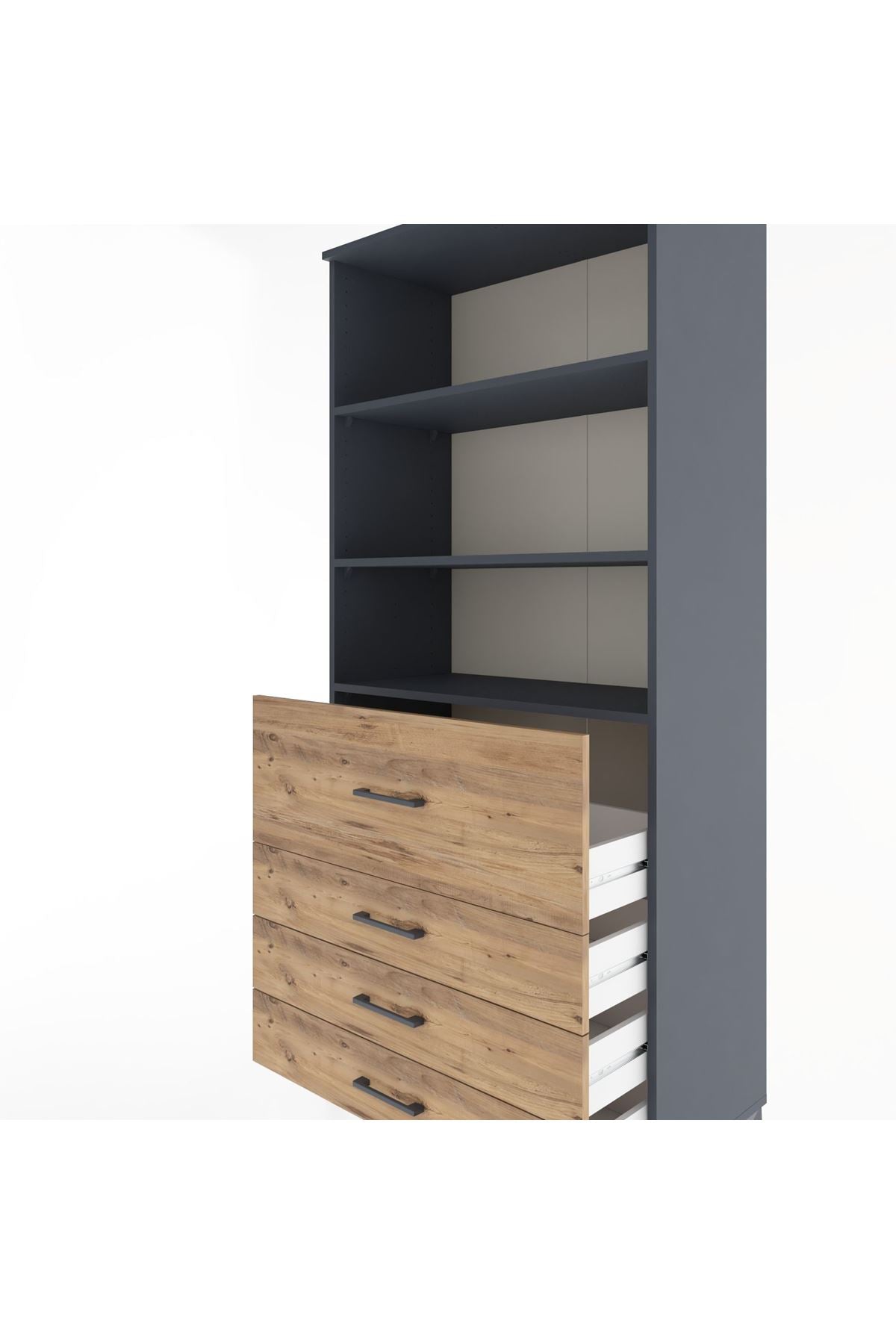 Hyperion Dolap 3 Raflı 4 Çekmeceli 88x44x195 Antrasit-Çam