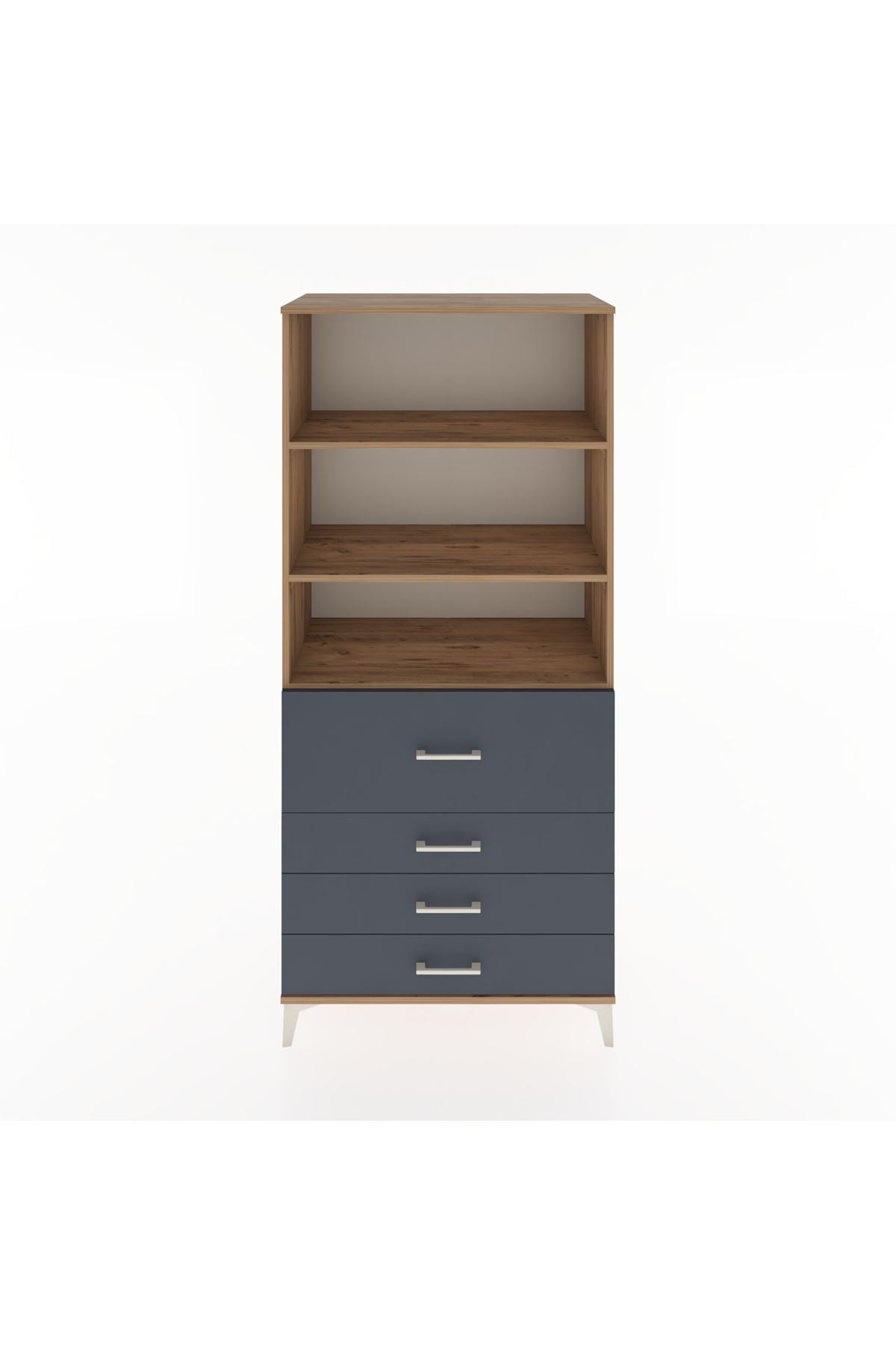 Hyperion Dolap 3 Raflı 4 Çekmeceli 88x44x195 Çam-Antrasit