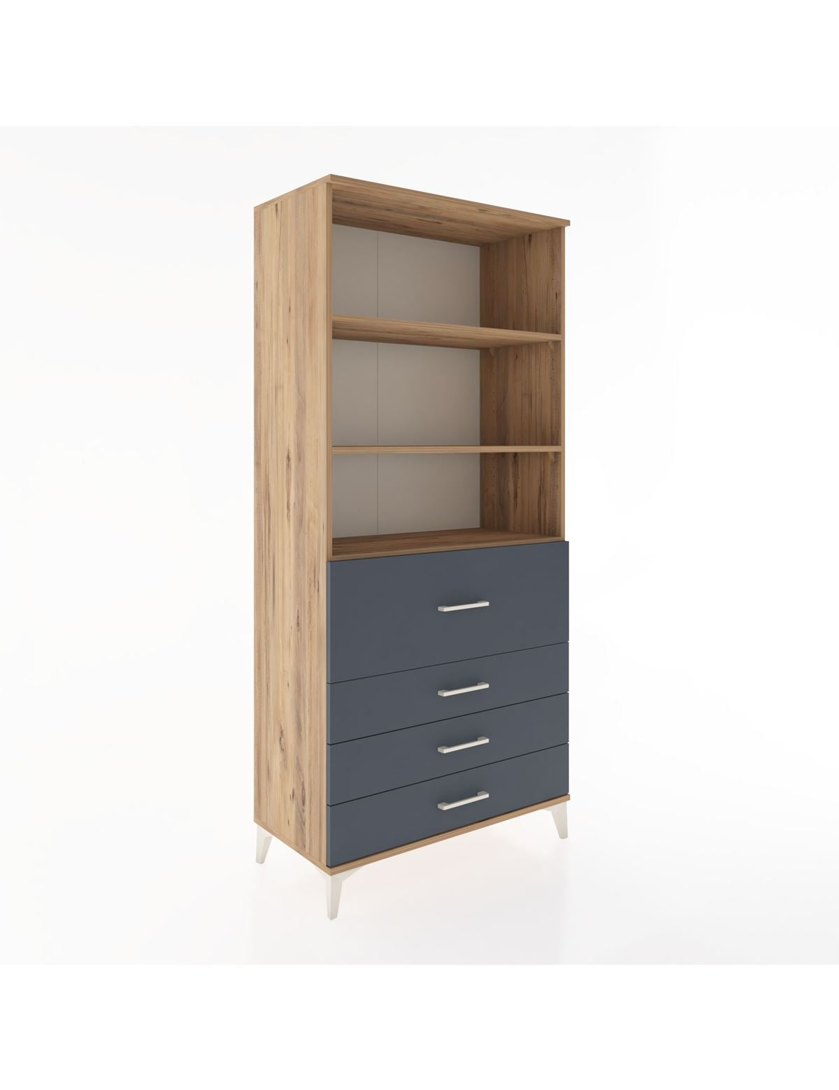 Hyperion Dolap 3 Raflı 4 Çekmeceli 88x44x195 Çam-Antrasit