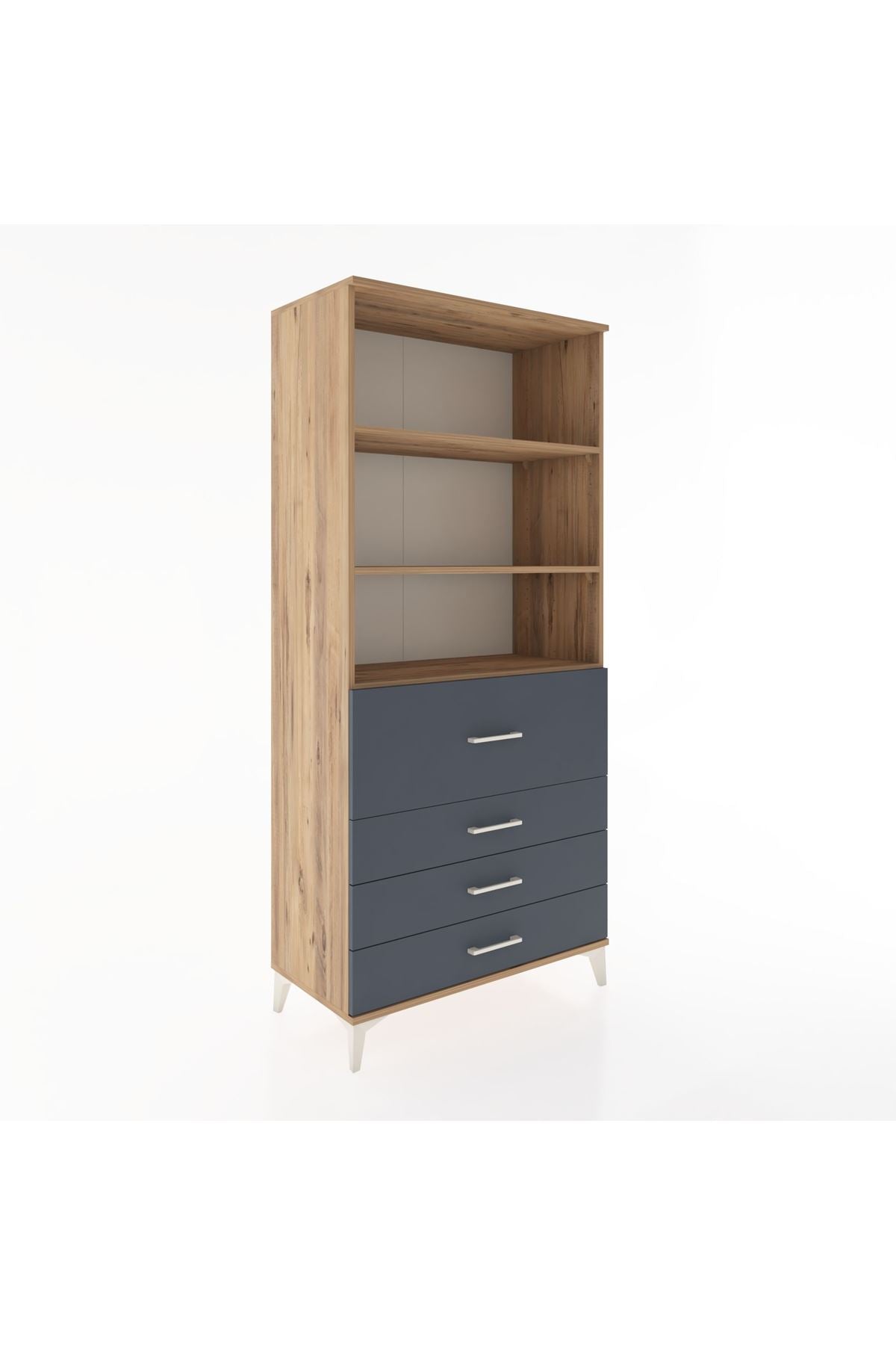 Hyperion Dolap 3 Raflı 4 Çekmeceli 88x44x195 Çam-Antrasit