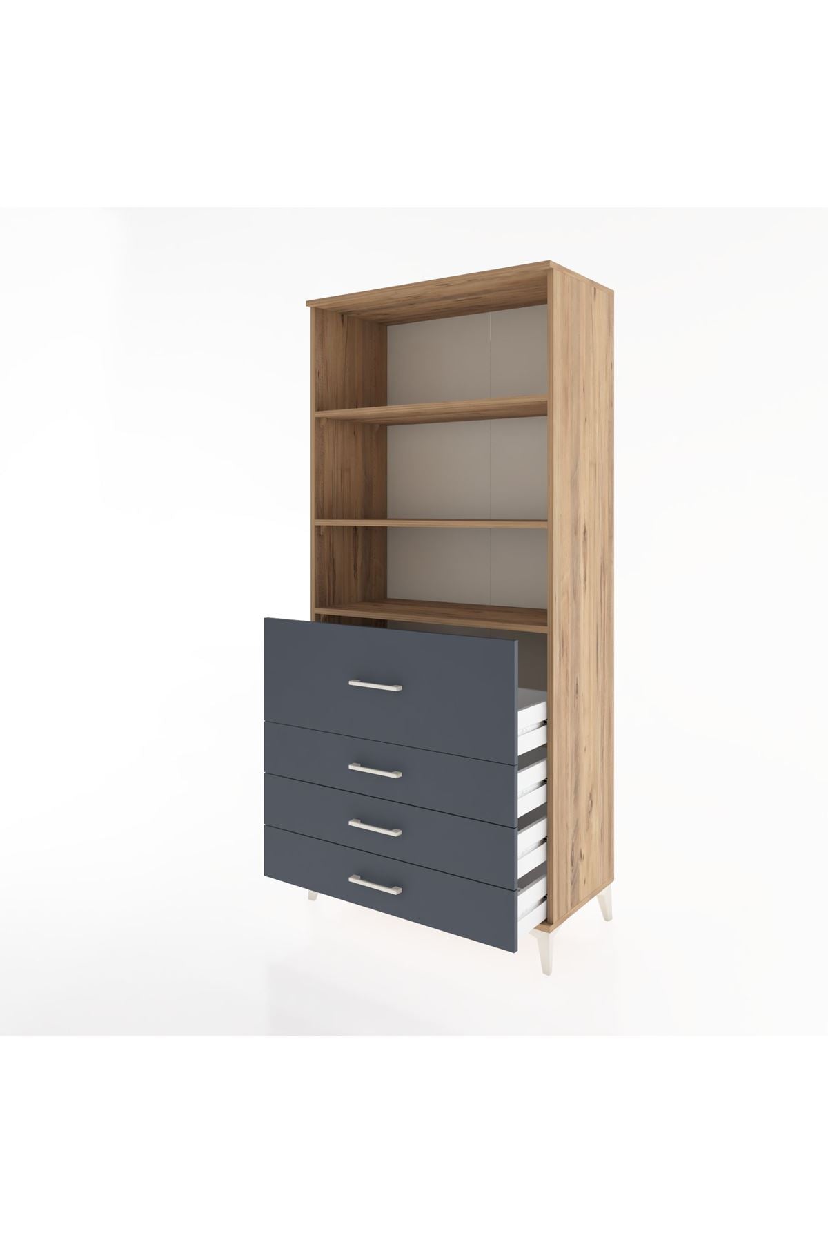 Hyperion Dolap 3 Raflı 4 Çekmeceli 88x44x195 Çam-Antrasit