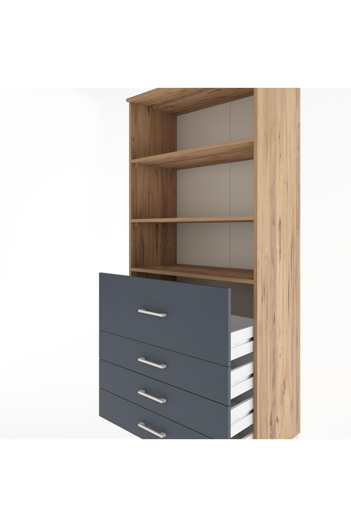 Hyperion Dolap 3 Raflı 4 Çekmeceli 88x44x195 Çam-Antrasit
