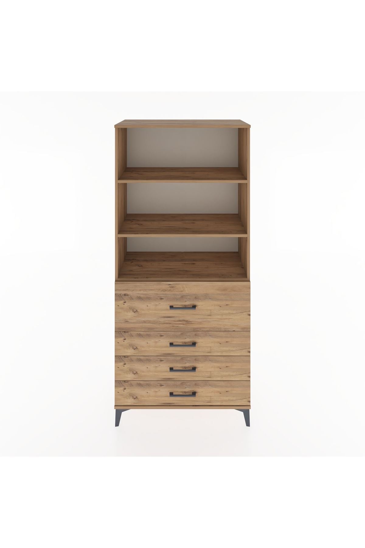 Hyperion Dolap 3 Raflı 4 Çekmeceli 88x44x195 Çam-Çam