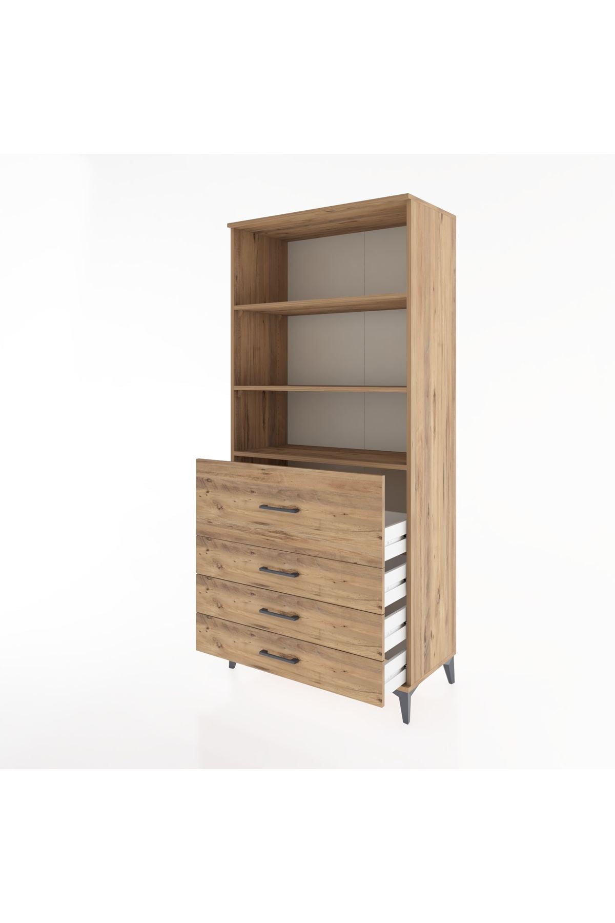 Hyperion Dolap 3 Raflı 4 Çekmeceli 88x44x195 Çam-Çam