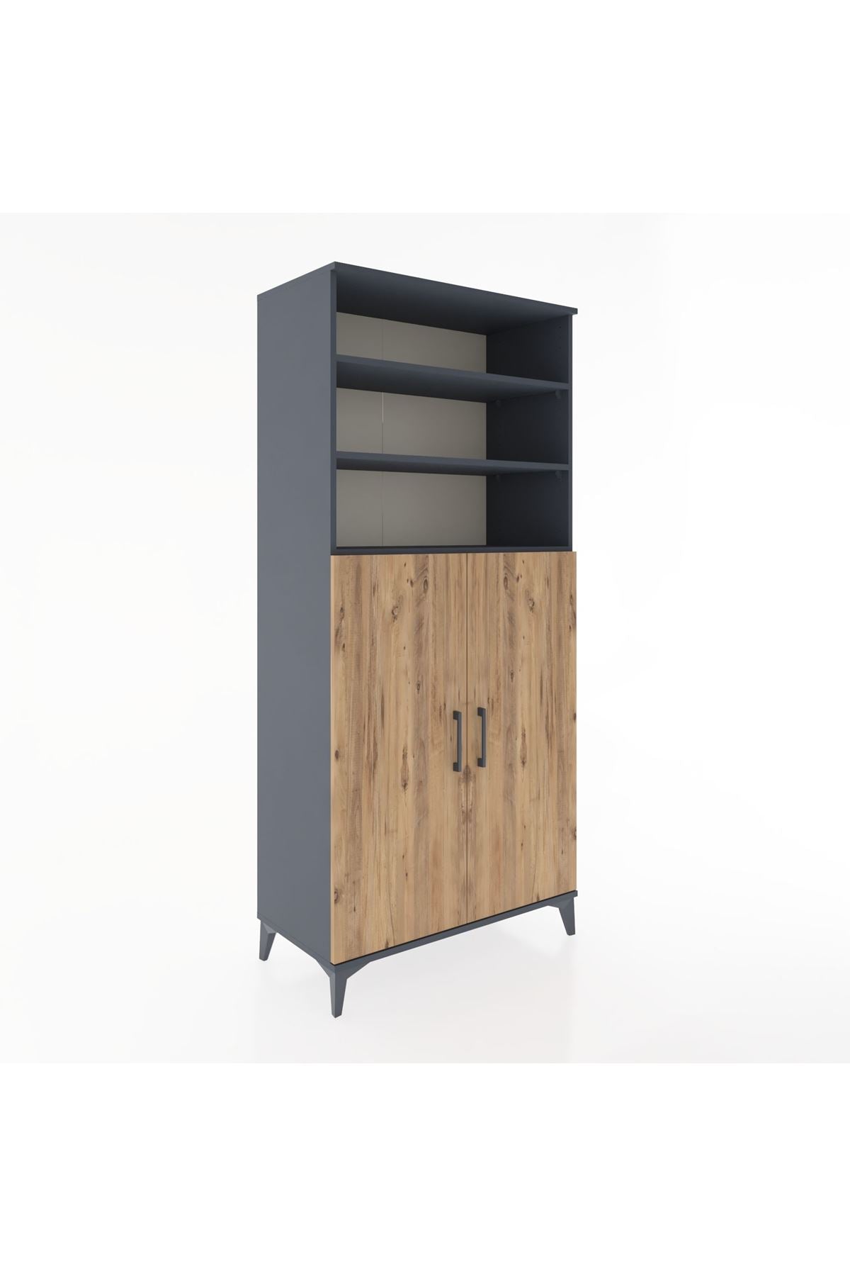 Hyperion Dolap 5 Raflı 2 Kapaklı 88x44x195 Antrasit-Çam