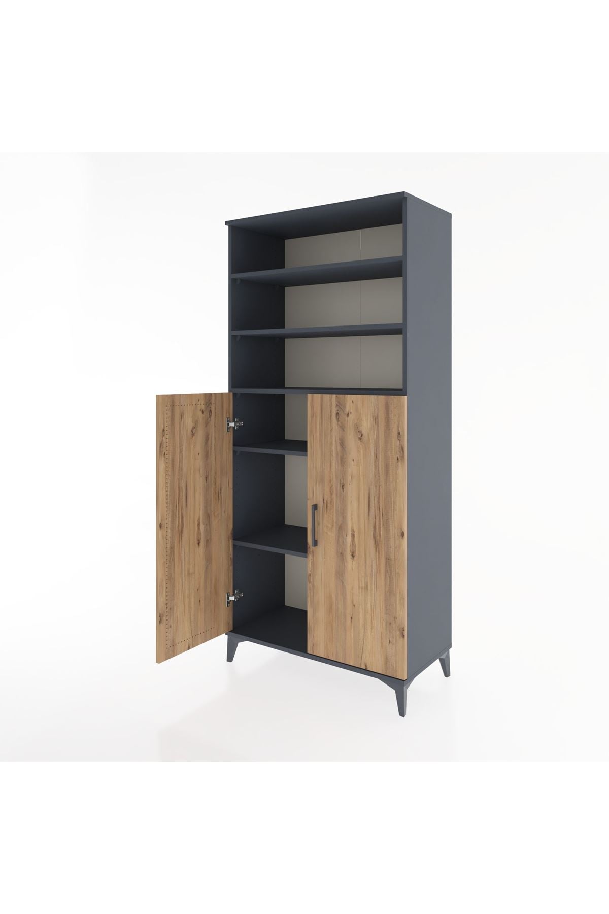 Hyperion Dolap 5 Raflı 2 Kapaklı 88x44x195 Antrasit-Çam